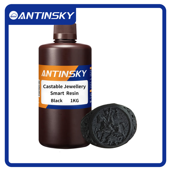 Antinsky Castable Jewellery Smart Resin for DLP LCD UV-Curing 405nm Resin 3D Printer High Wax 40% Easy to Print Use and Burn High Resolution Making jewelries and Metal Parts Black 1KG