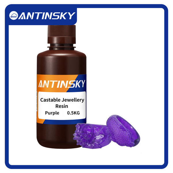 Antinsky Castable Jewellery Resin for DLP LCD UV-Curing 405nm Resin 3D Printer High Wax 80% Easy to Print Use and Burn High Resolution Making Jewelries and Metal Parts Purple 500G