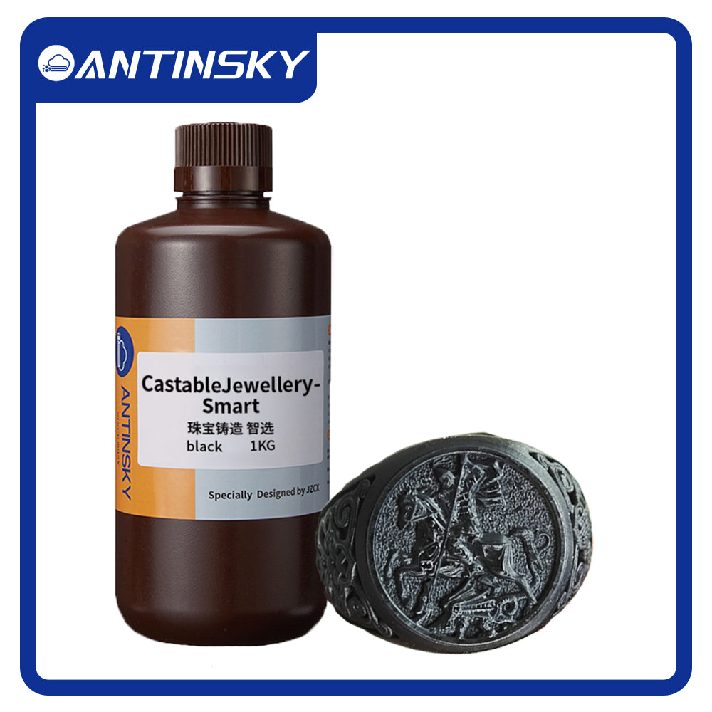 Antinsky Castable Jewellery Smart Resin for DLP LCD UV-Curing 405nm Resin 3D Printer High Wax 40% Easy to Print Use and Burn High Resolution Making jewelries and Metal Parts Black 1KG