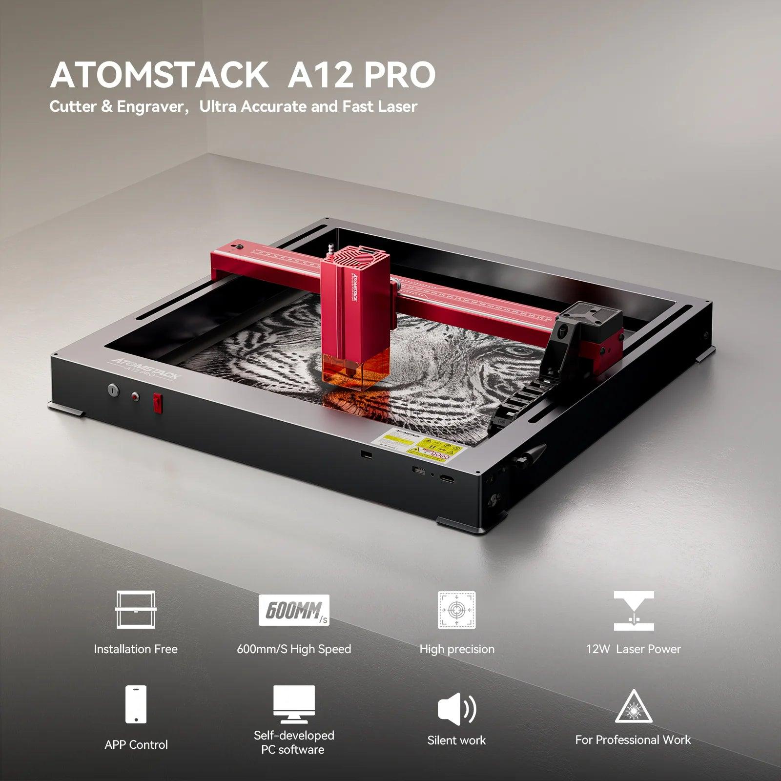 AtomStack A12 Pro Optical Power 12W Laser Engraver Unibody Frame No Assembly Required - Antinsky3d