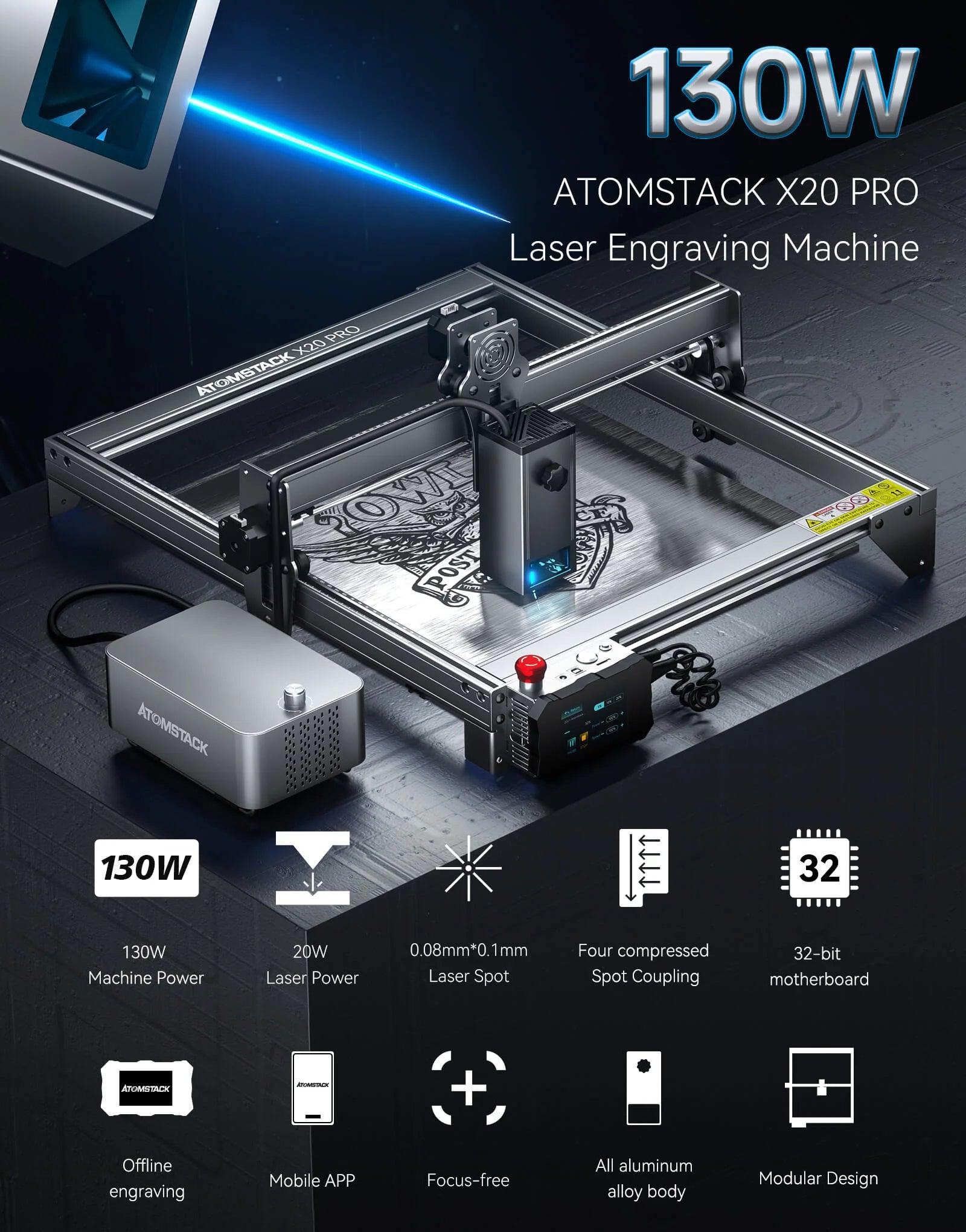 Atomstack X20 Pro 130W Quad-Laser Engraving And Cutting Machine Built-In Air Assist System - Antinsky3d