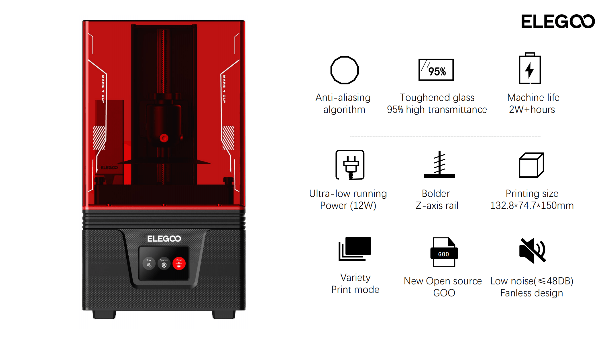 ELEGOO Mars 4 DLP 3D Printer with 132.8*74.7*150mm printing size Light Curing DLP resin 3D Printing - Antinsky3d