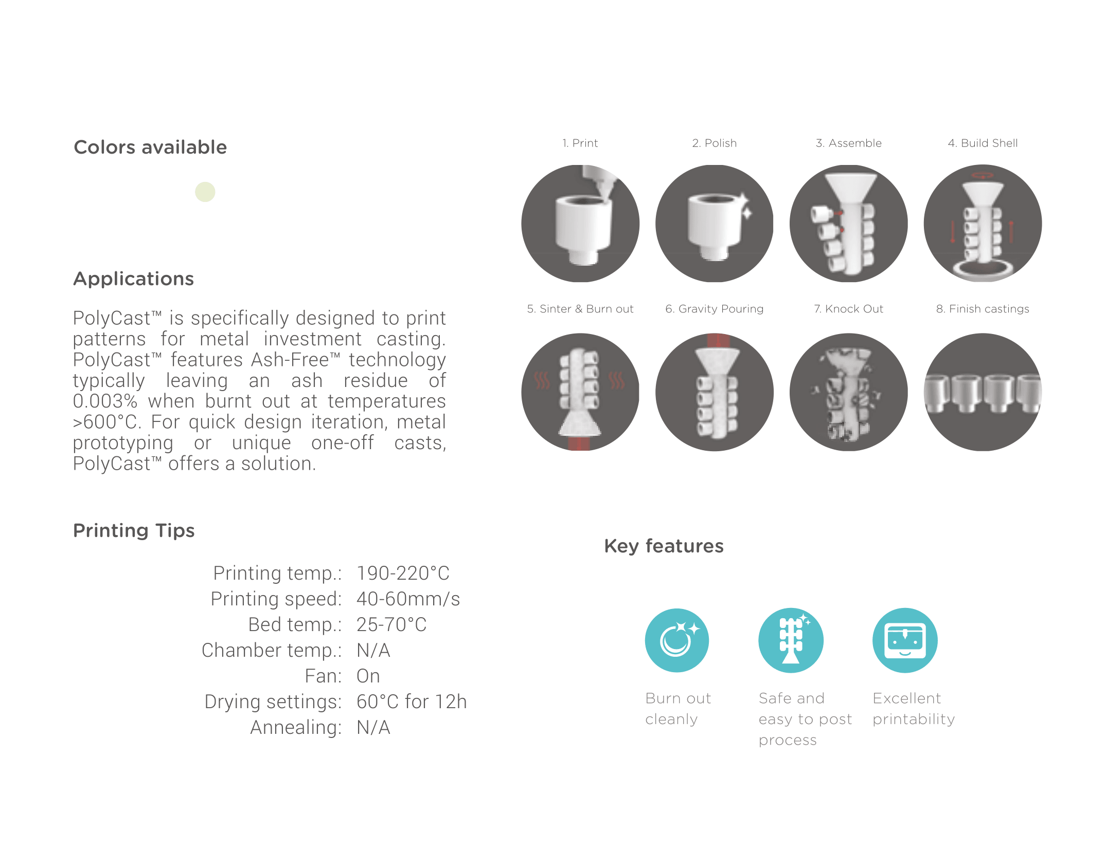 Polymaker PolyCast Filament 1.75mm 750g for Casting - 3D Printer Filament - Antinsky3d