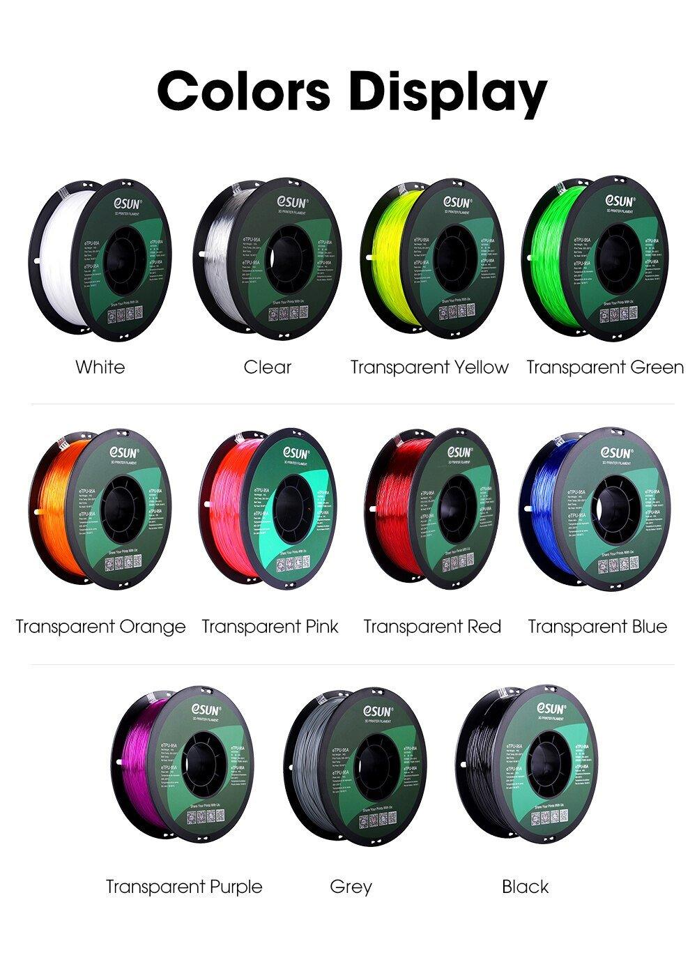 eSUN Flexible TPU Filament 1.75mm 1kg TPU 95A 3D Printer Filament 3D Printing Material for 3D Printers and 3D Pen - Antinsky3d