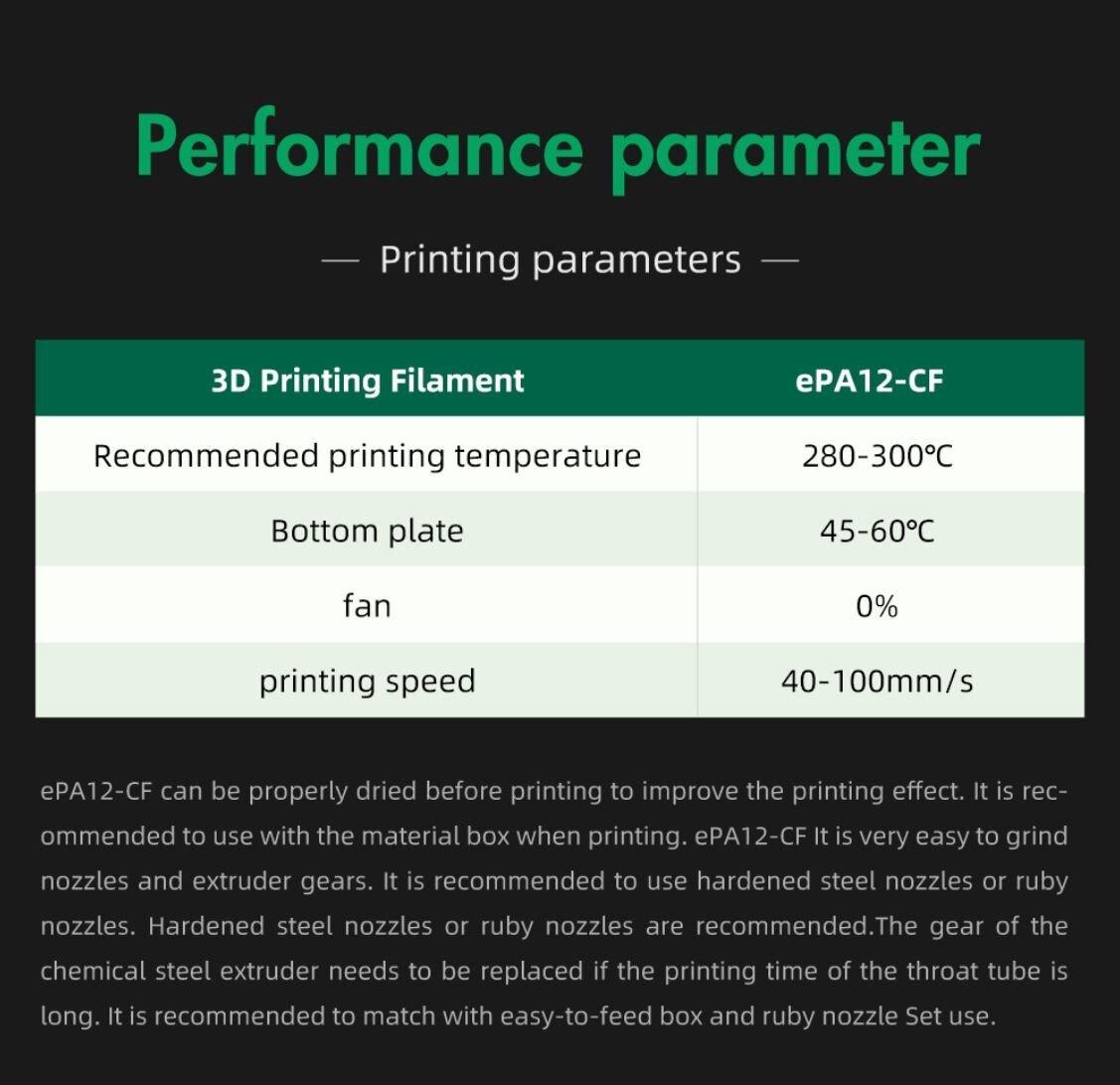 eSUN Nylon 12 carbon fiber ePA-12CF Filament 1.75mm 3D Printer Filament 1KG 2.2LBS 3D Printing Filament for 3D Printer - Antinsky3d