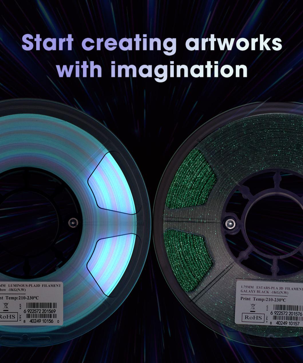 eSUN PLA Luminous-Rainbow eStars-PLA Filament 1.75mm 1KG Spool Glow in the Dark Pla Luminous 3D Printing Filament for 3D Printer - Antinsky3d