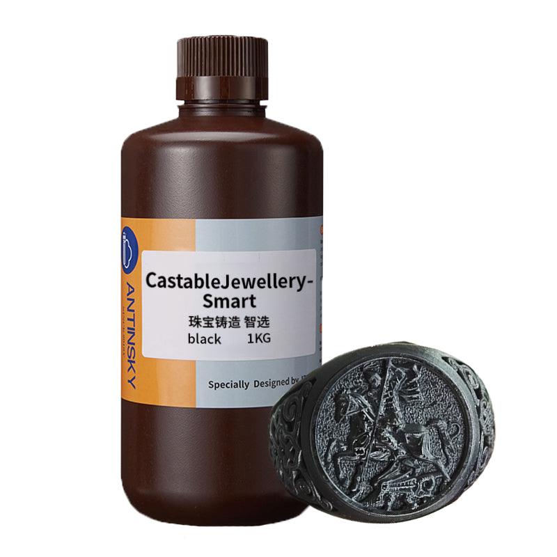 Antinsky Castable Jewellery Smart Resin for DLP LCD UV-Curing 405nm Resin 3D Printer High Wax 75% Easy to Print Use and Burn High Resolution Making jewelries and Metal Parts Black 1KG