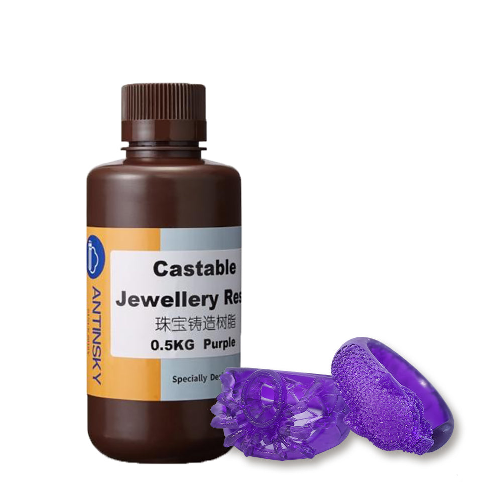 Antinsky Castable Jewellery Resin for DLP LCD UV-Curing 405nm Resin 3D Printer High Wax 80% Easy to Print Use and Burn High Resolution Making Jewelries and Metal Parts Purple 500G