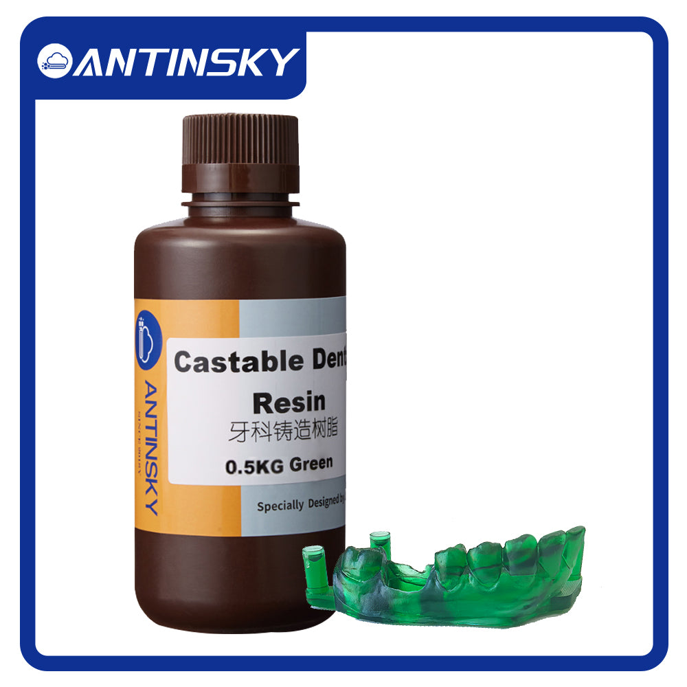 Antinsky Castable Dental Resin for DLP LCD UV-Curing Resin 3D Printer 405nm Complete Combustion High Precision Wide Compatibility 0.5kg Green