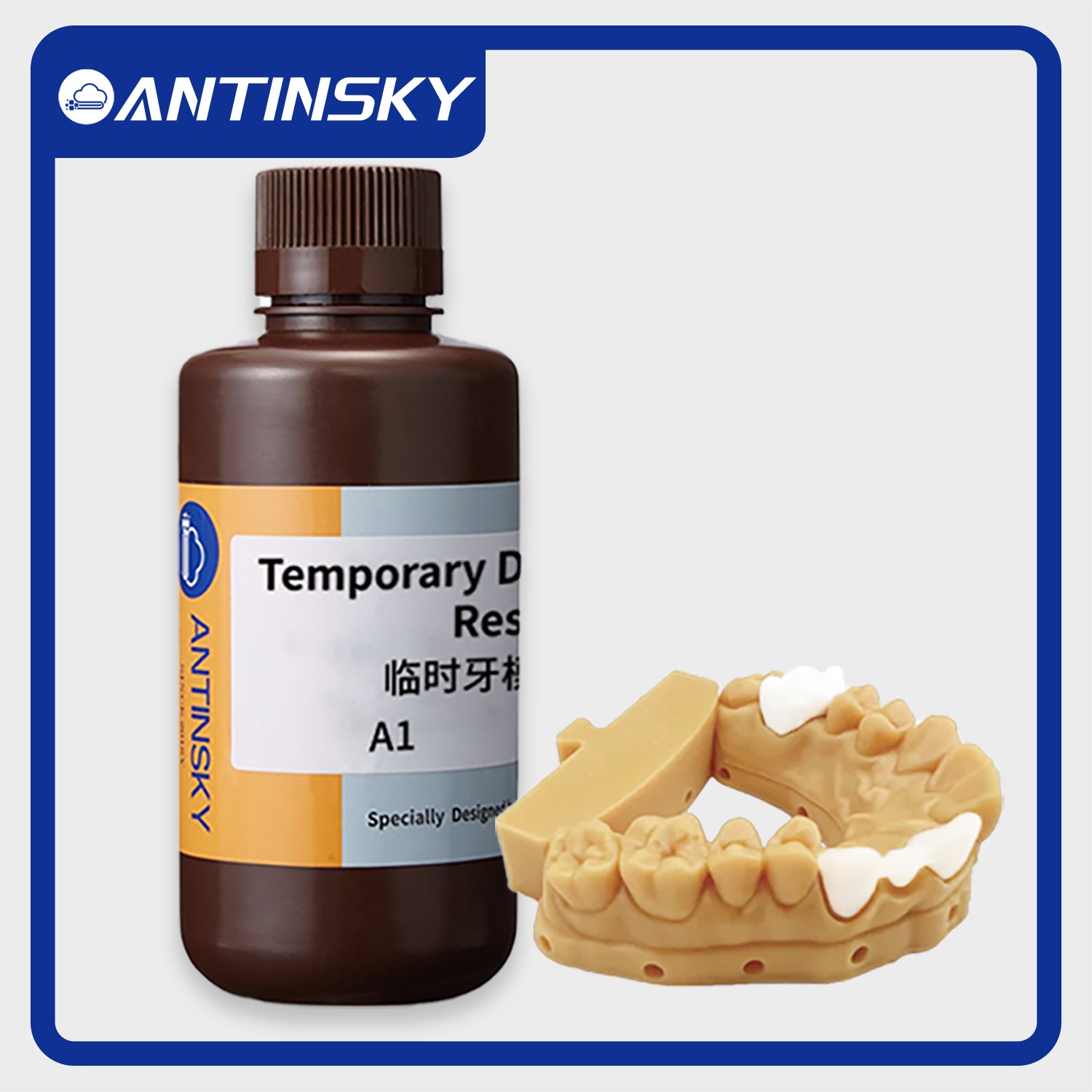 Antinsky Temporary Dental Model Resin for DLP LCD 3D Printer Resin 405nm High Precision High Hardness Fast Cure Time Teeth Textured Appearance Teeth Color 500g