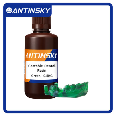 Antinsky Castable Dental Resin for DLP LCD UV-Curing Resin 3D Printer 405nm Complete Combustion High Precision Wide Compatibility 0.5kg Green