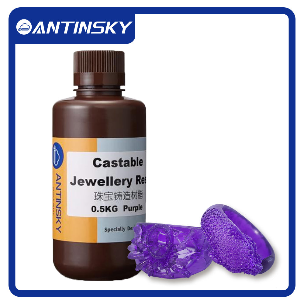 Antinsky Castable Jewellery Resin for DLP LCD UV-Curing 405nm Resin 3D Printer High Wax 80% Easy to Print Use and Burn High Resolution Making Jewelries and Metal Parts Purple 500G