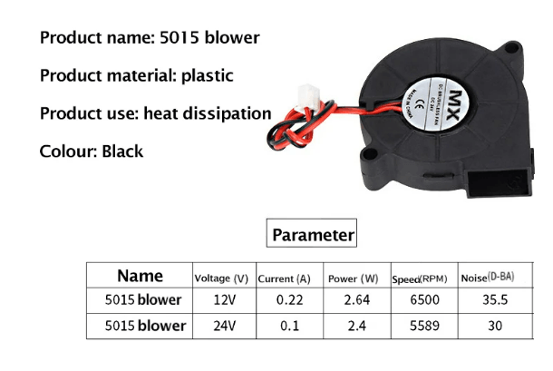 Radial fan 5015 24V for 3d printer Cable lenght 100/200mm, then JST XH 2.54-2P