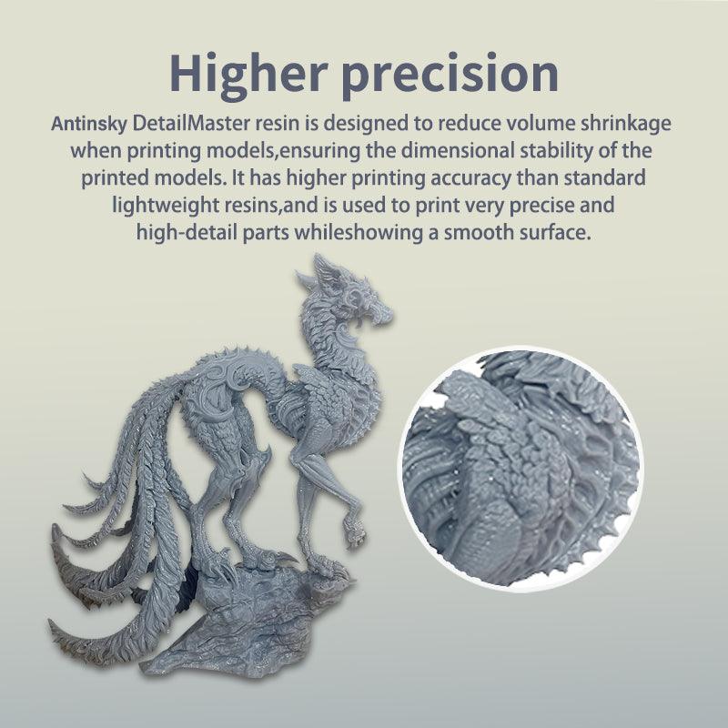 Antinsky Detail Master Resin for UV-Curing 405nm 3D Printer Resin for LCD DLP Standard Photopolymer High Precision Low Shrinkage High Speed Curing High Elongation 1KG