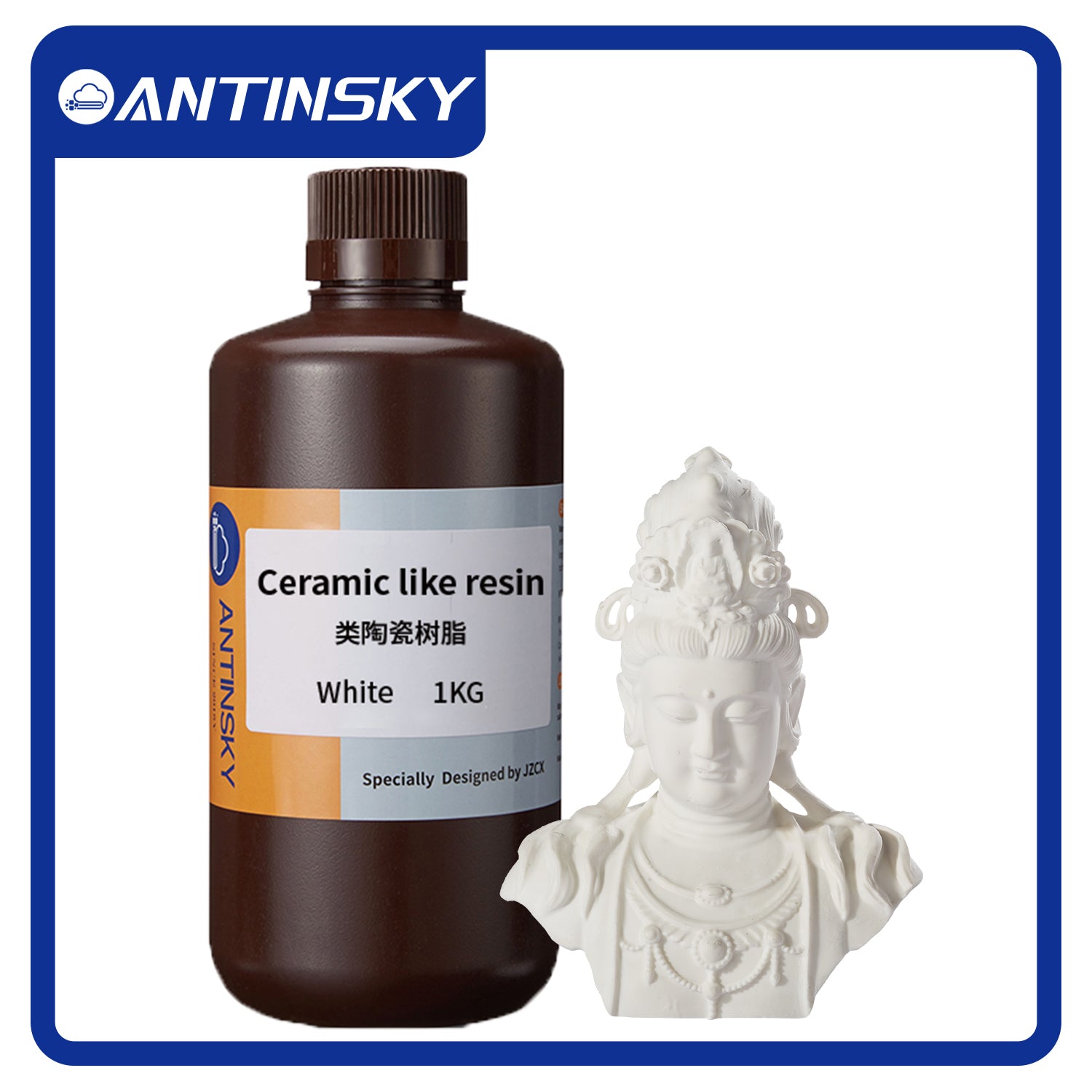 Antinsky Ceramic Like Resin for DLP LCD 3D Printer Resin UV-Curing 405nm 290°C Heat Resistance High Activity High Precision Low Shrinkage White 1kg