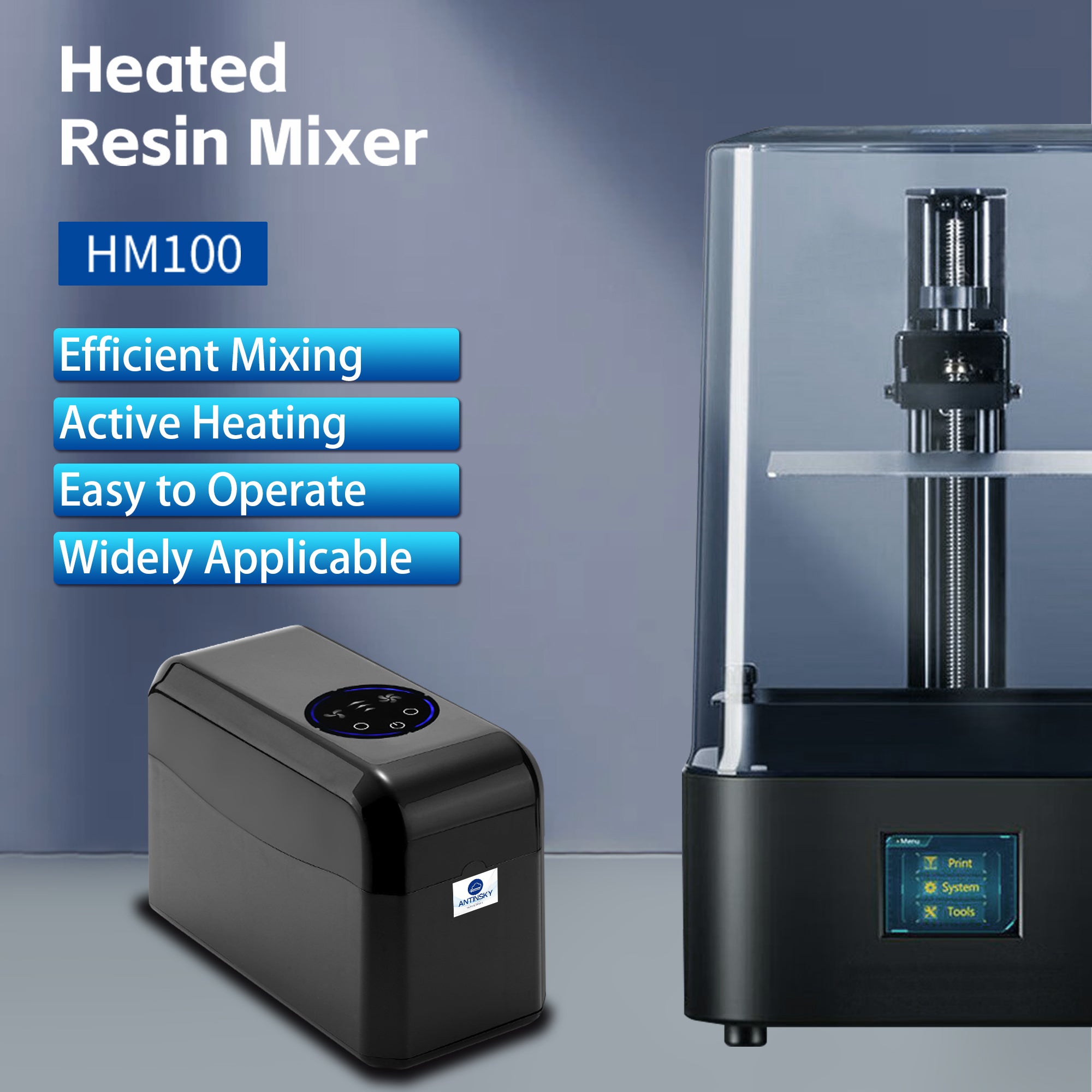 Antinsky HeatMixer-HM100 3D Printer Resin Mixer & Heating, No Heating Preheat 40 & 50 ℃ to Improve Printing Quality for 250g/500g/1kg LCD DLP SLA Resins Anycubic ELEGOO Phrozen SUNLU Siraya Tech