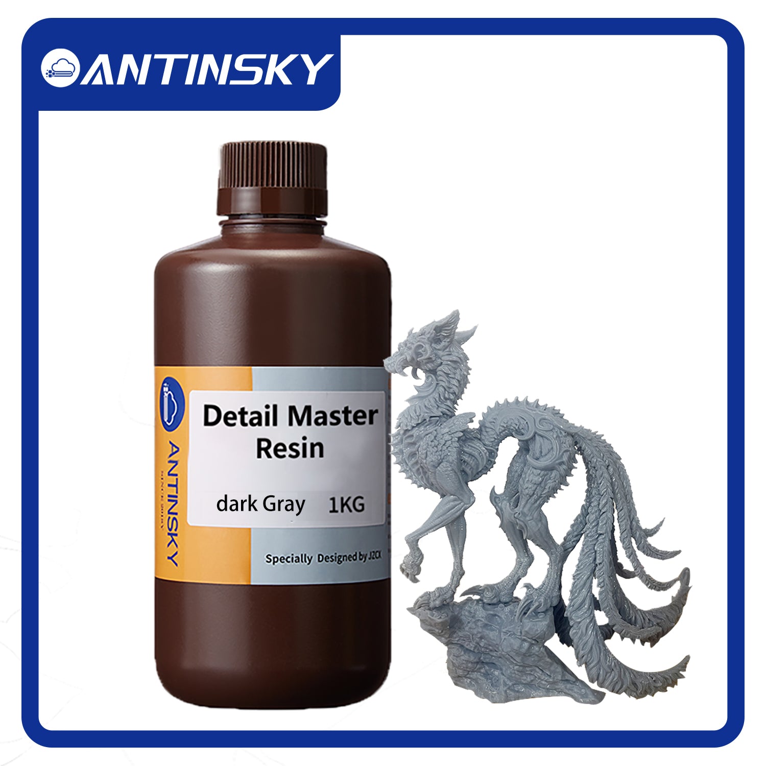 Antinsky Detail Master Resin for UV-Curing 405nm 3D Printer Resin for LCD DLP Standard Photopolymer High Precision Low Shrinkage High Speed Curing High Elongation 1KG