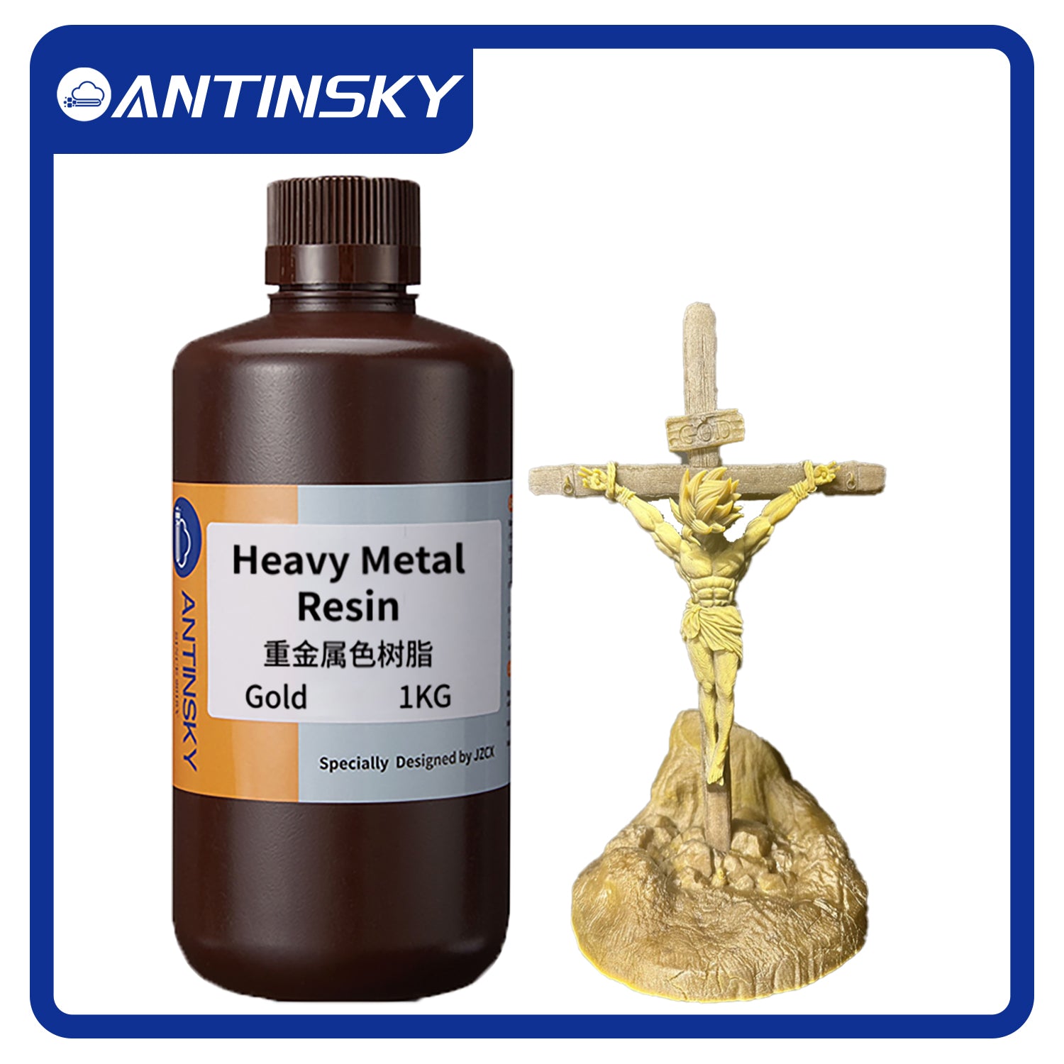 Antinsky Heavy Metal Resin 3D Printer UV-Curing Resin 405nm Photopolymer for LCD/DLP High Precision Low Shrinkage Fast Curing Epic Feeling Unique Metallic 1KG