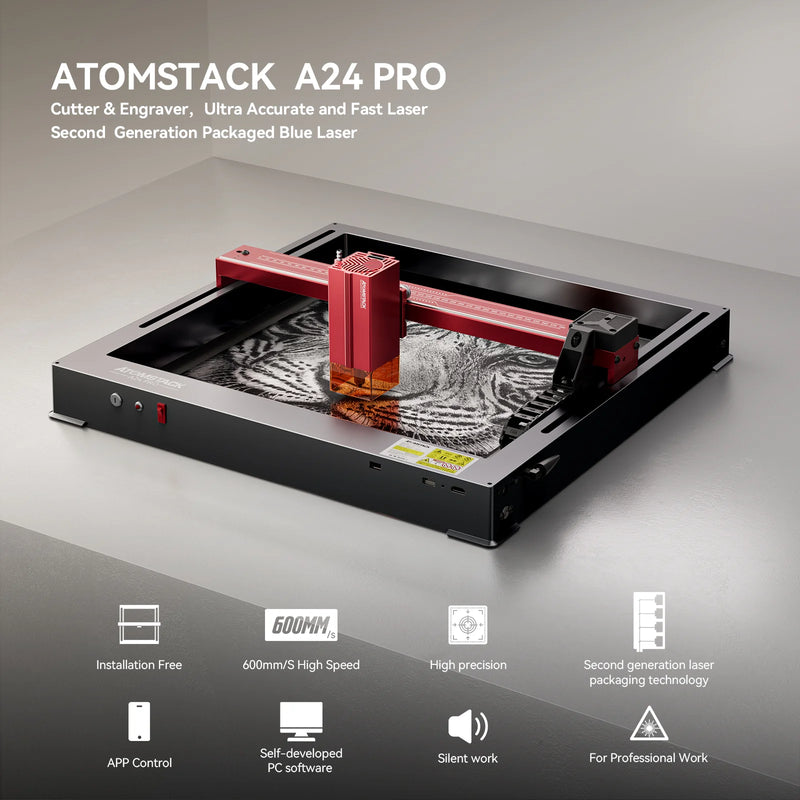 AtomStack A24 Pro Optical Power 24W Laser Engraver Unibody Frame No Assembly Required