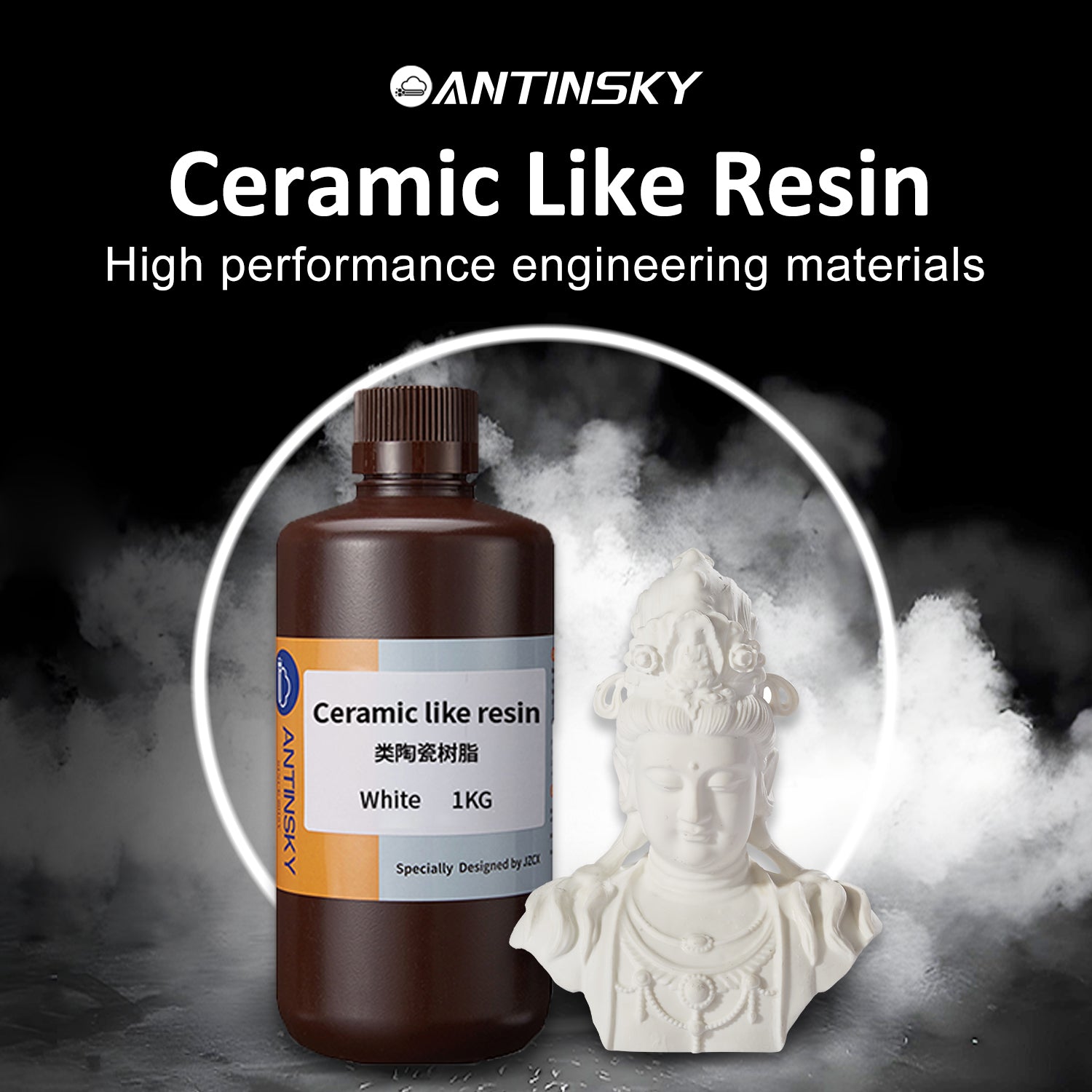 Antinsky Ceramic Like Resin for DLP LCD 3D Printer Resin UV-Curing 405nm 290°C Heat Resistance High Activity High Precision Low Shrinkage White 1kg