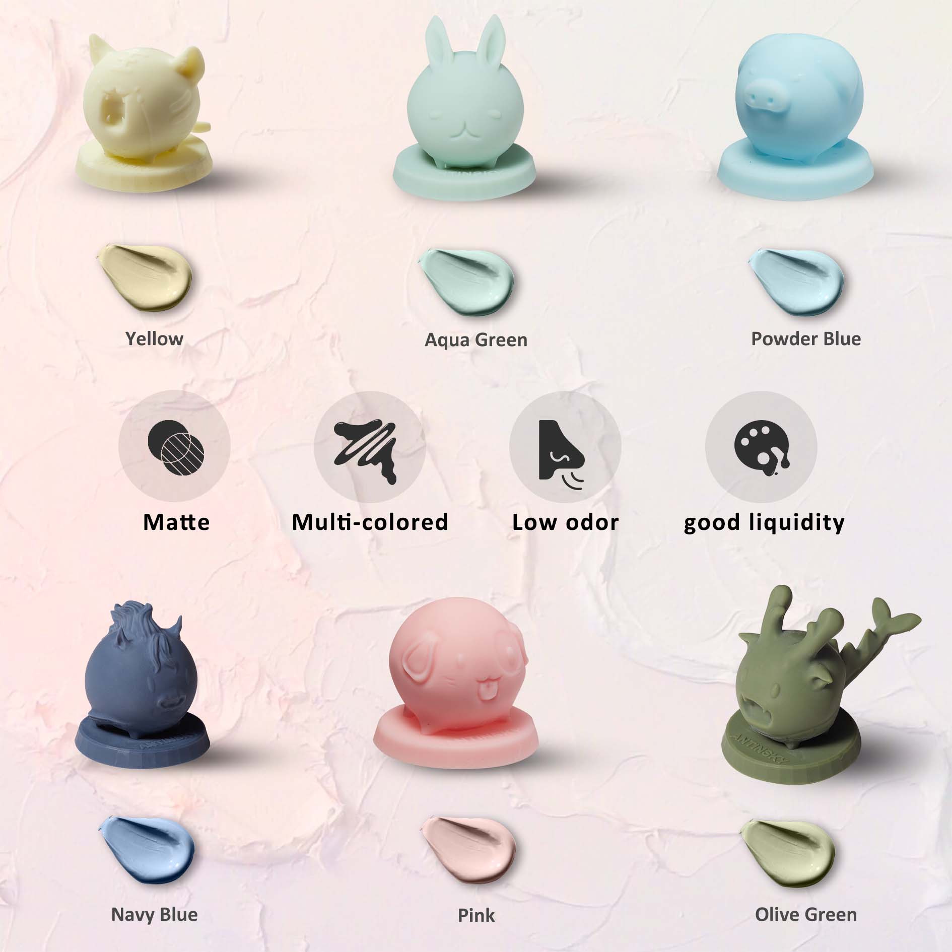 Antinsky Macaroon Resin for UV Curing 405nm Photopolymer LCD DLP 3D Printing Resin High Precision Low Shrinkage Excellent Fluidity Fast Print Low Odor High Hardness 1KG