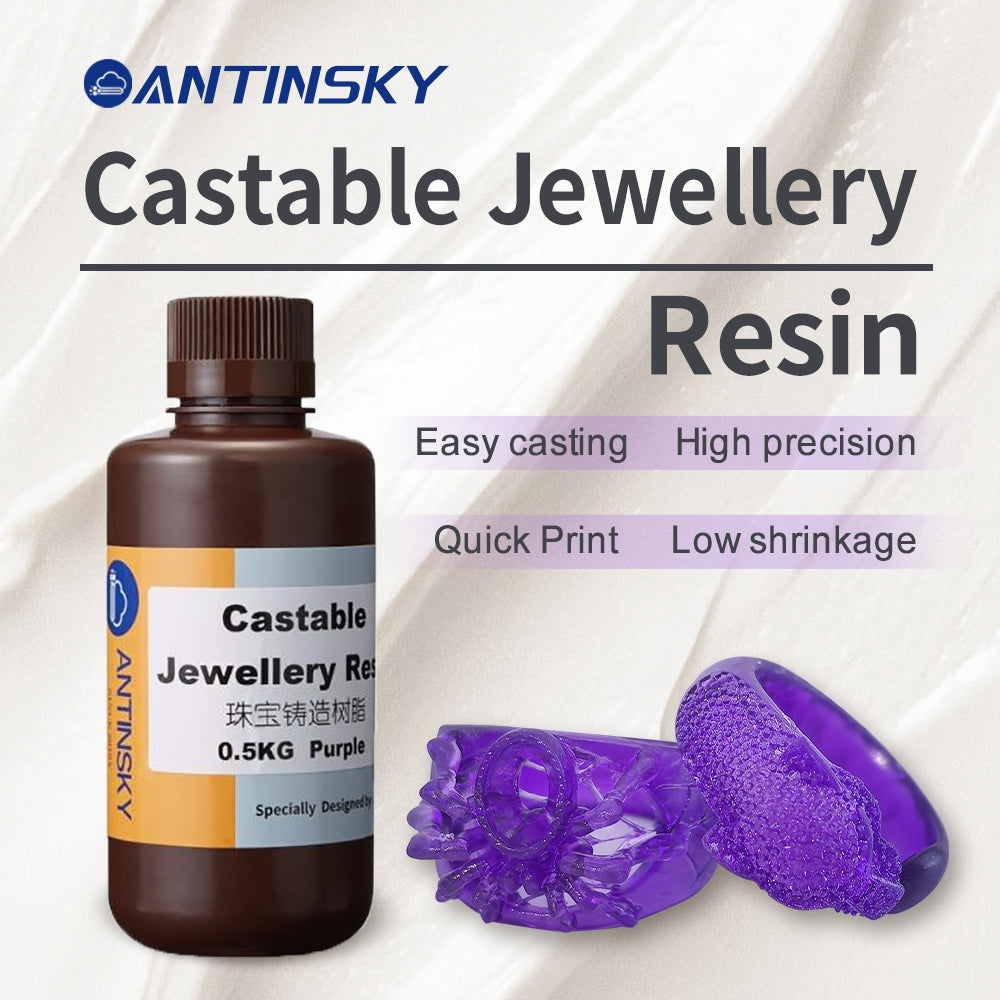 Antinsky Castable Jewellery Resin for DLP LCD UV-Curing 405nm Resin 3D Printer High Wax 80% Easy to Print Use and Burn High Resolution Making Jewelries and Metal Parts Purple 500G