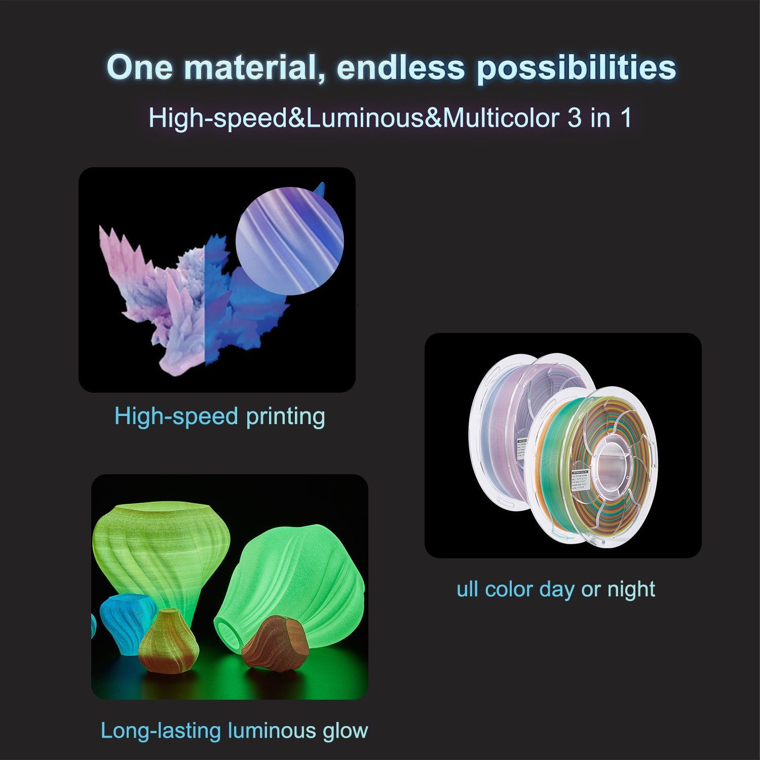 ANTINSKY PLA 3D Filament Luminous Rainbow