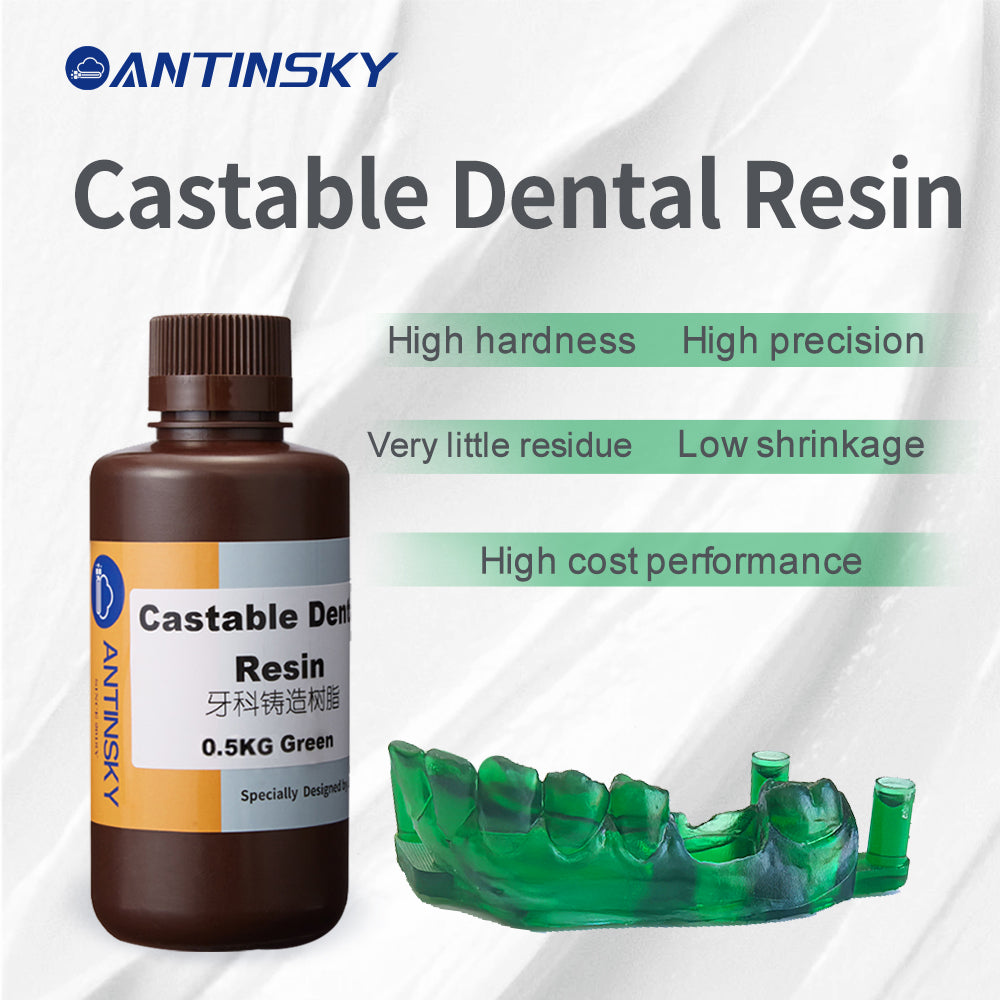 Antinsky Castable Dental Resin for DLP LCD UV-Curing Resin 3D Printer 405nm Complete Combustion High Precision Wide Compatibility 0.5kg Green