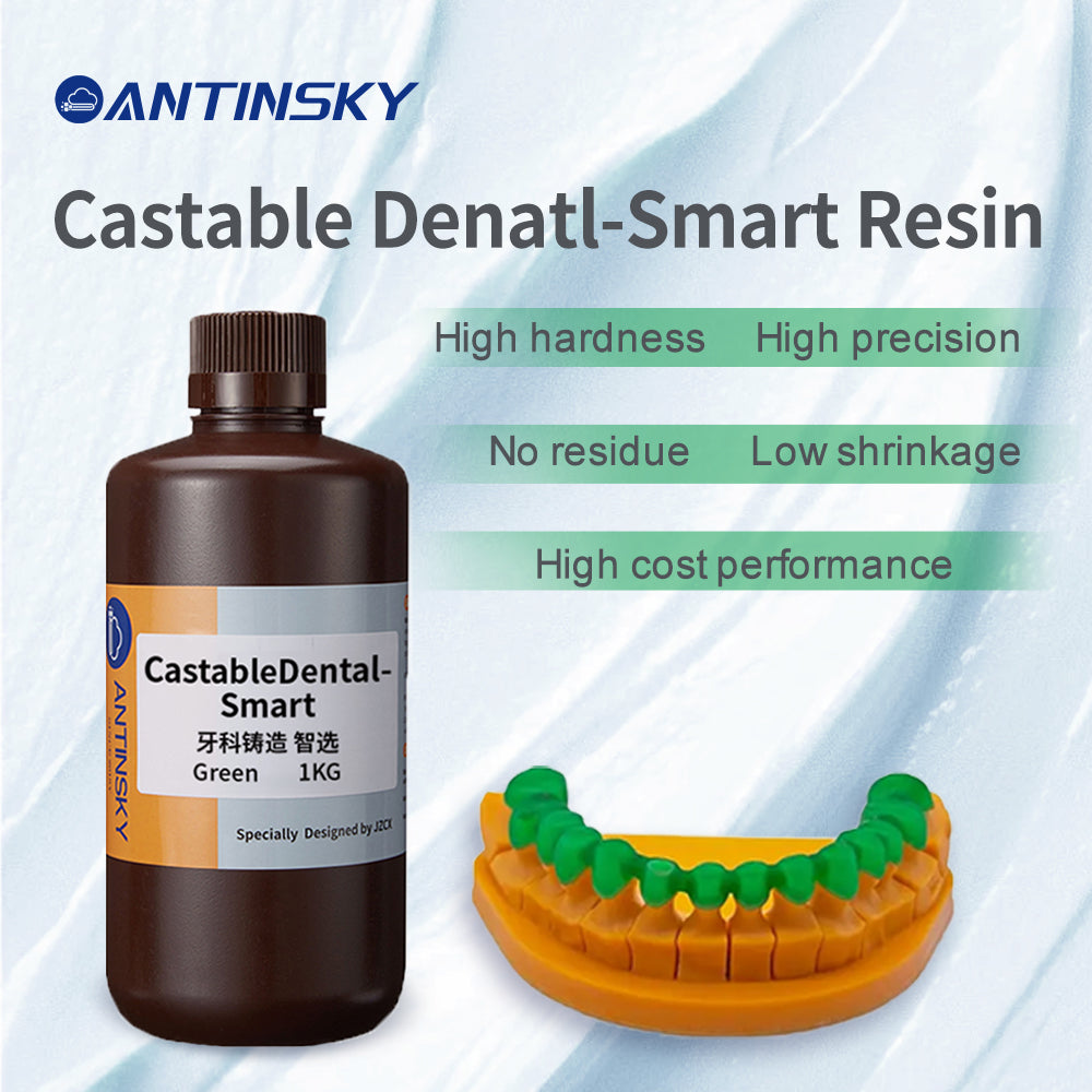 Antinsky Castable Dental Smart Resin for DLP LCD UV-Curing 405nm Resin 3D Printer Ultra Low Shrinkage, Easy Casting for Dental implant Restoration Frame & Crown Green 1KG