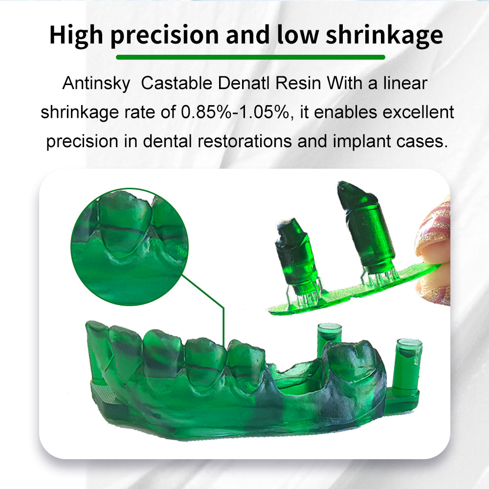 Antinsky Castable Dental Resin for DLP LCD UV-Curing Resin 3D Printer 405nm Complete Combustion High Precision Wide Compatibility 0.5kg Green