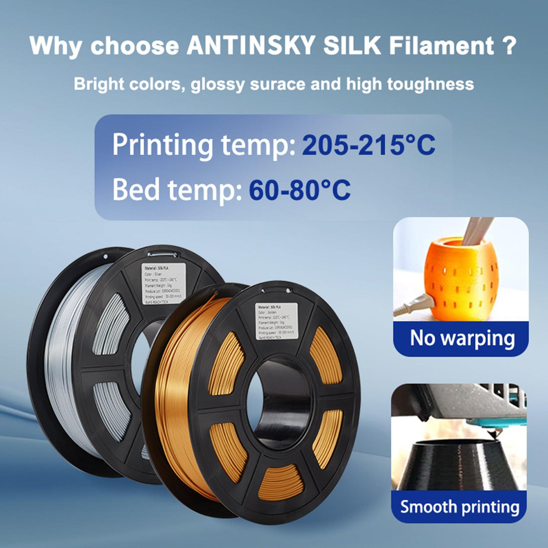 ANTINSKY Silk PLA Filament 1.75mm 1kg