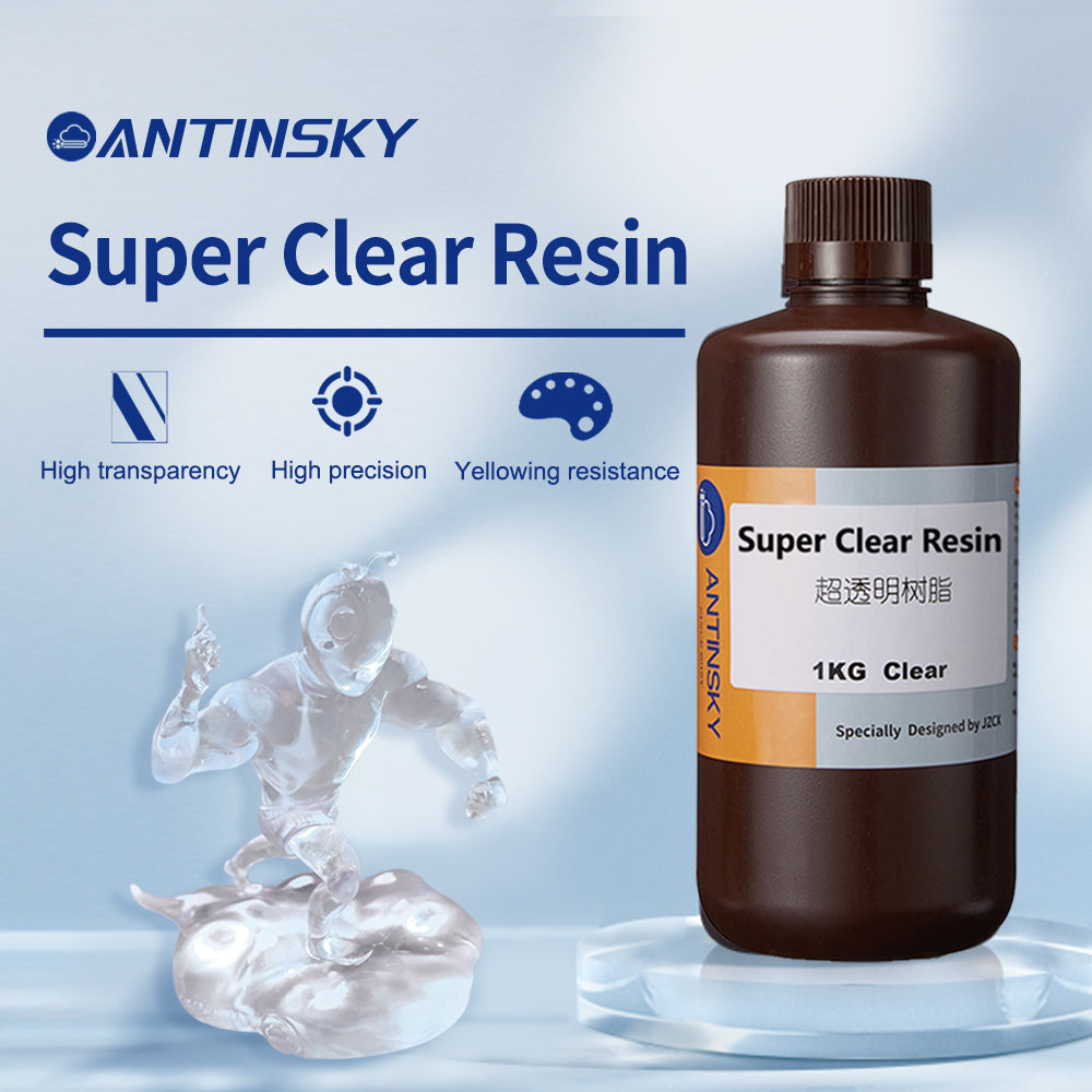 Antinsky Super Clear UV Resin Crystal Like for 405nm DLP/LCD 3D Printer Resist Yellowing Highly Transparent High Tenacity Low Shrink High Precision (Super Clear, 1kg)