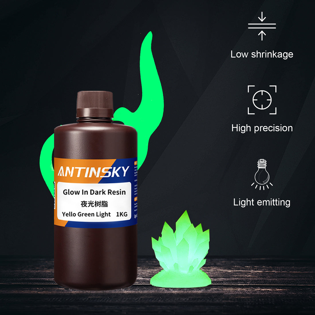 ANTINSKY 3D Printer Glow ln Dark Resin