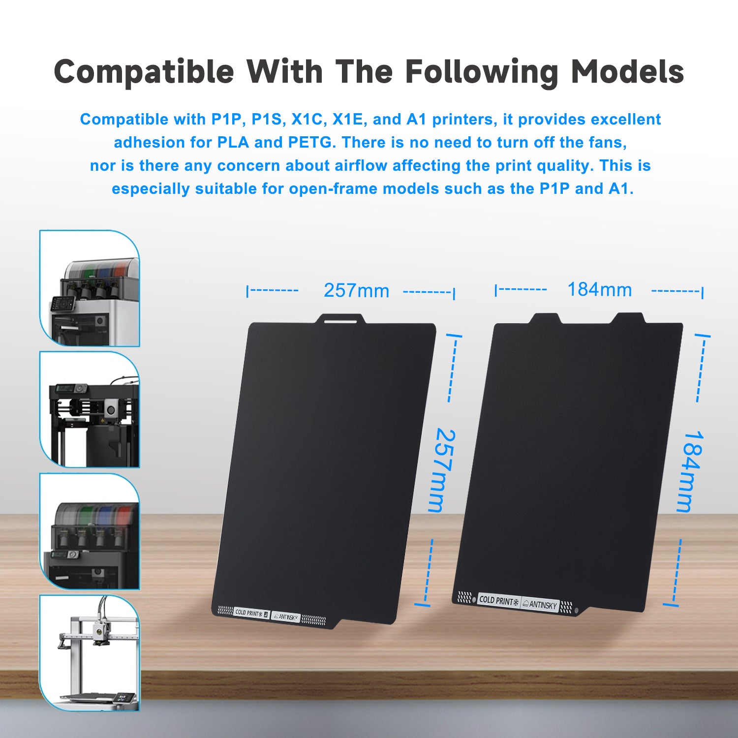 Antinsky Bambu Lab Cold PEI Sheet Double Sided Flexible Magnetic Steel Sheet Easy to Remove Mold PEI Build Plate for Bambu Lab X1 / X1C / P1P / A1 / A1 MINI 3D Printers