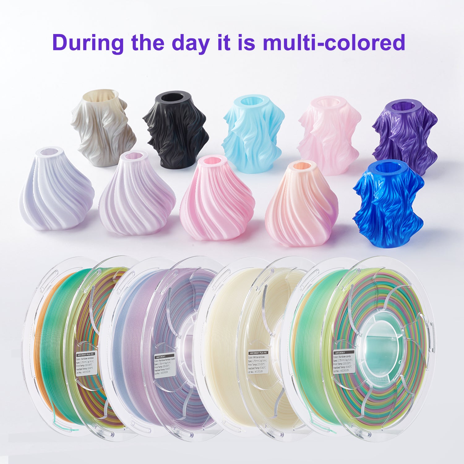 ANTINSKY PLA 3D Filament Luminous Rainbow