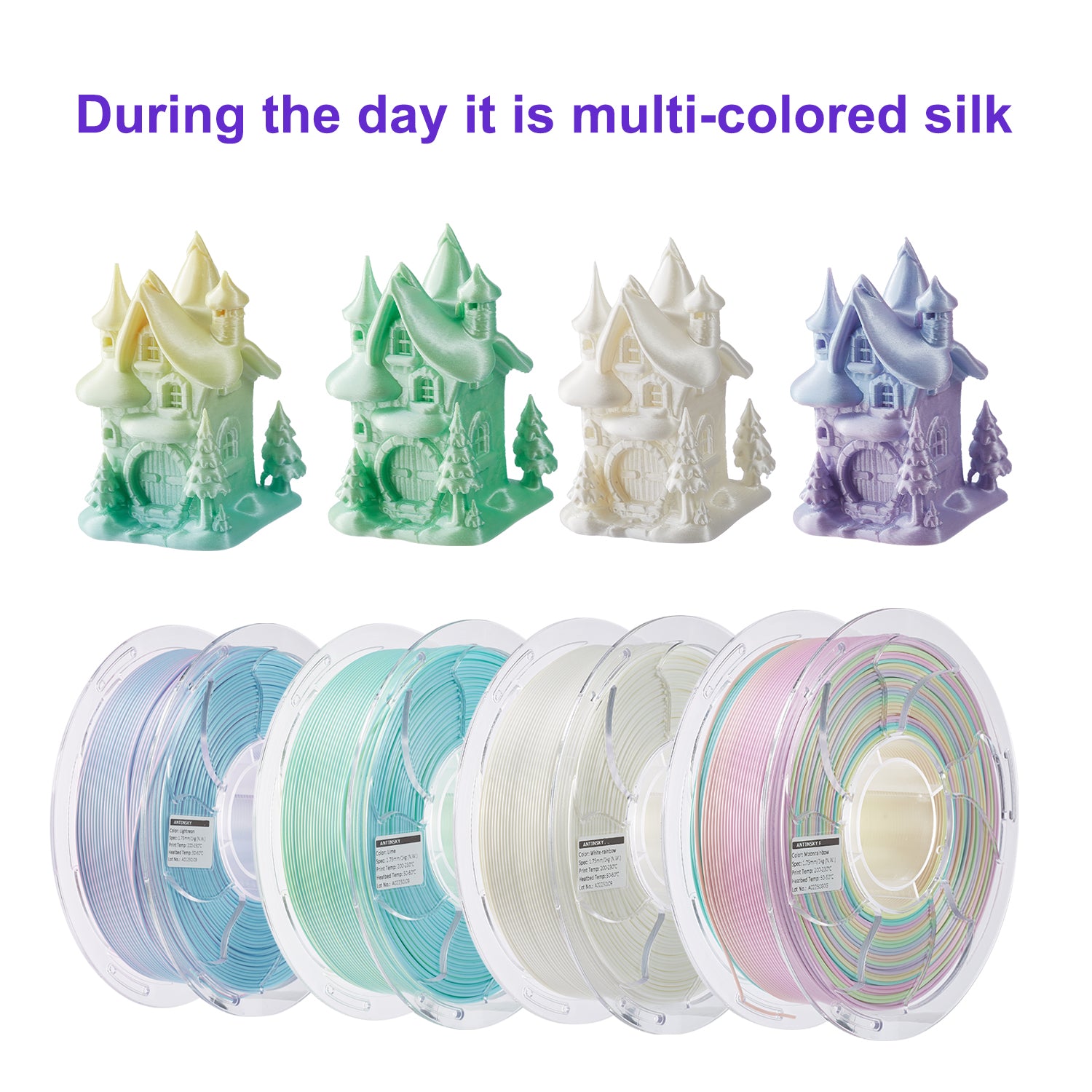 ANTINSKY PLA Silk Luminous 3D Filament 1.75mm Glow in The Dark 1kg Spool (2.2lbs), Dimensional Accuracy +/- 0.02 mm, Brilliant, Long-Lasting Glow, Fit Most 3D Printers