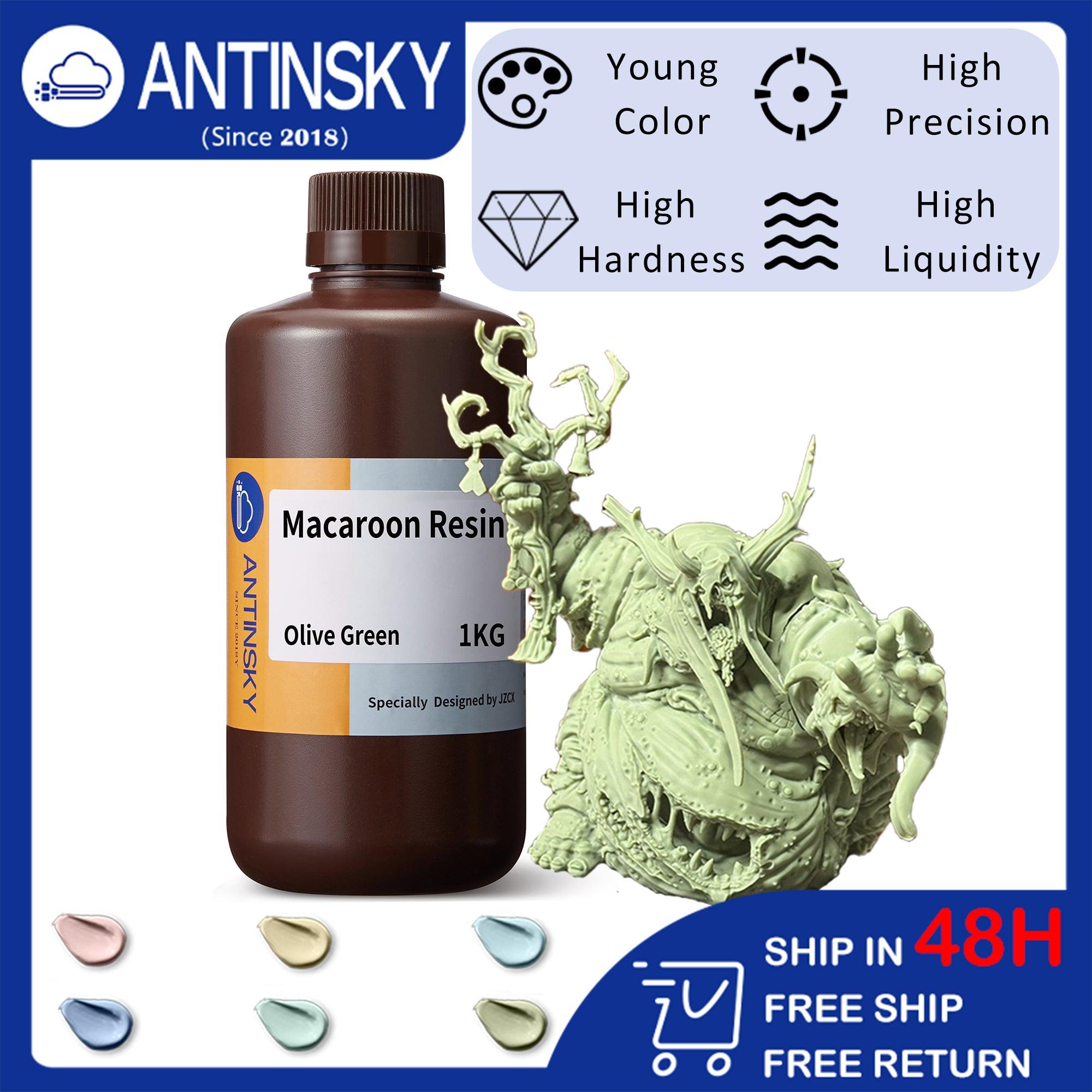 Antinsky Macaroon Resin for UV Curing 405nm Photopolymer LCD DLP 3D Printing Resin High Precision Low Shrinkage Excellent Fluidity Fast Print Low Odor High Hardness 1KG