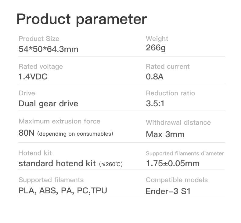 Creality Sprite Extruder 260℃ High Temperature Printing for Ender-3 S1 ( Standard) 4001020033