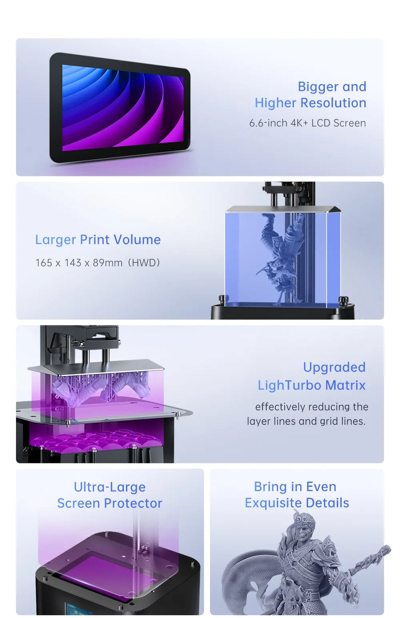 ANYCUBIC Photon Mono 2 6.6-inch 4K+ LCD Screen Photocuring 4K+ High Resolution Printing Size 165*143*89mm For Resin 3D Printer