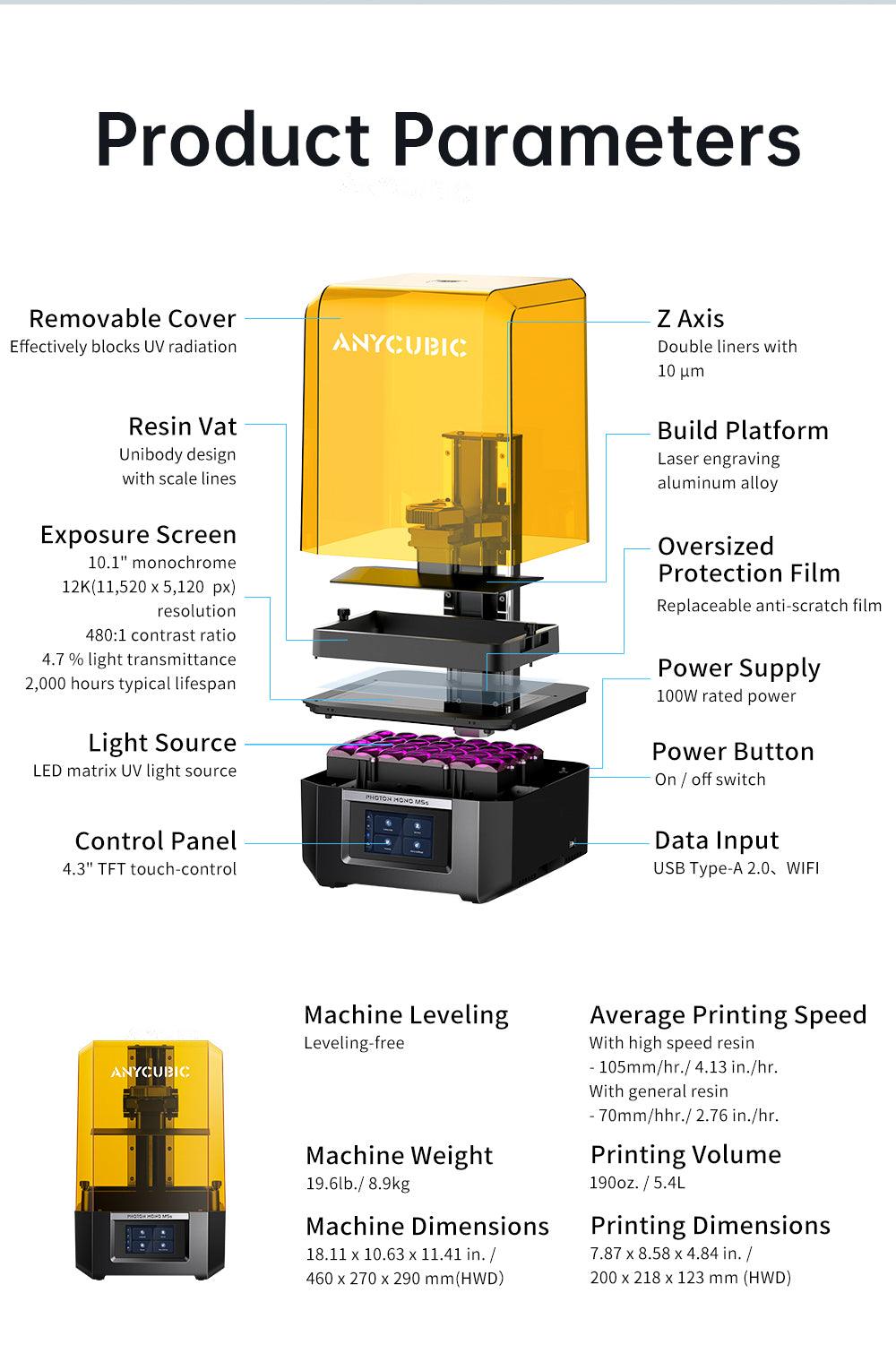 Anycubic Photon Mono M5 10.1 Inch 19-Micron X Accuracy 12k Resolution Lcd 3d Printer Machine 200*218*123mm - Antinsky3d