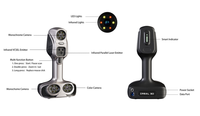 Scantech iReal M3 Handheld Color 3D Scanner Infrared Parallel Laser and Infrared VCSEL Structured-Light High Efficiency