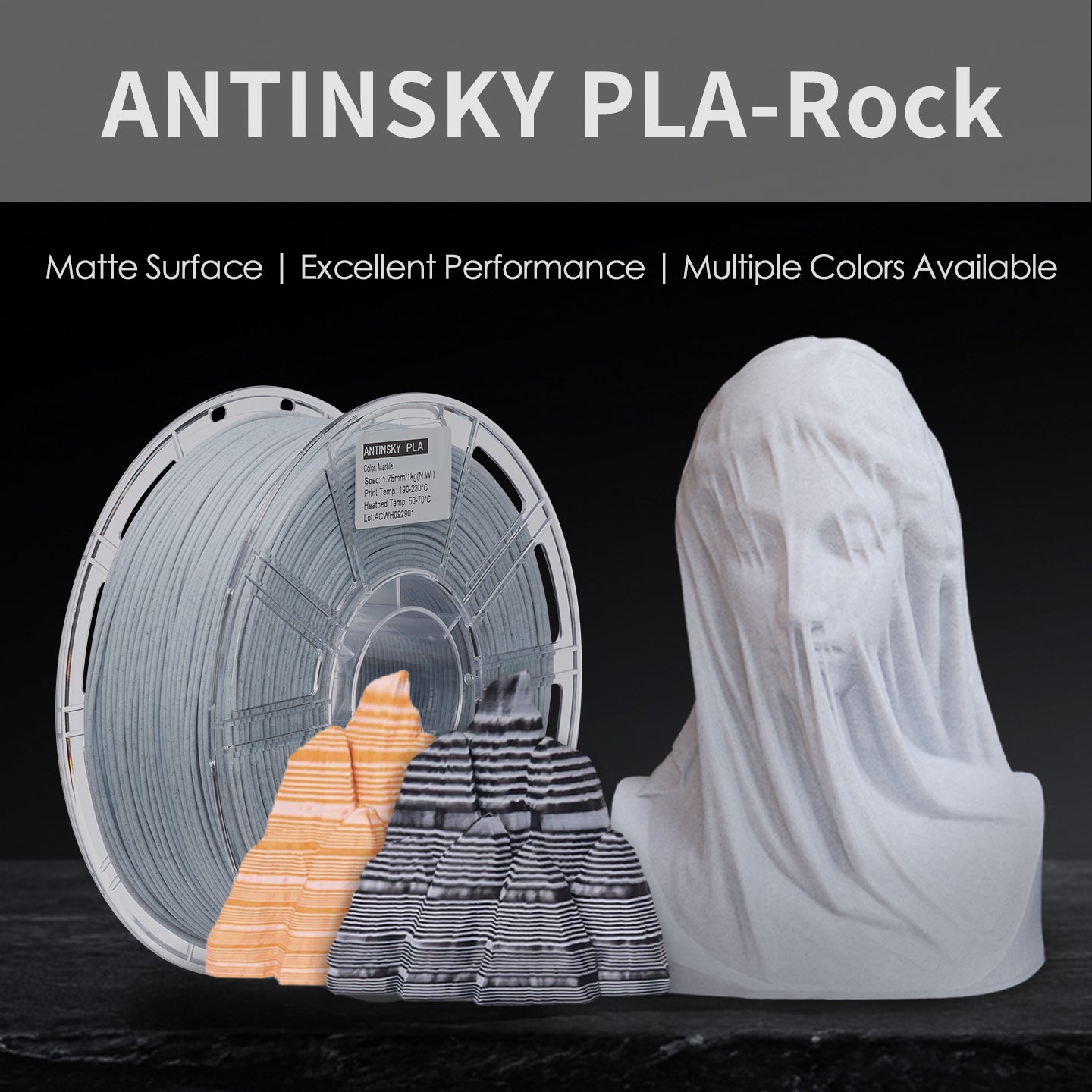 ANTINSKY PLA Rock 3D Filament 1KG