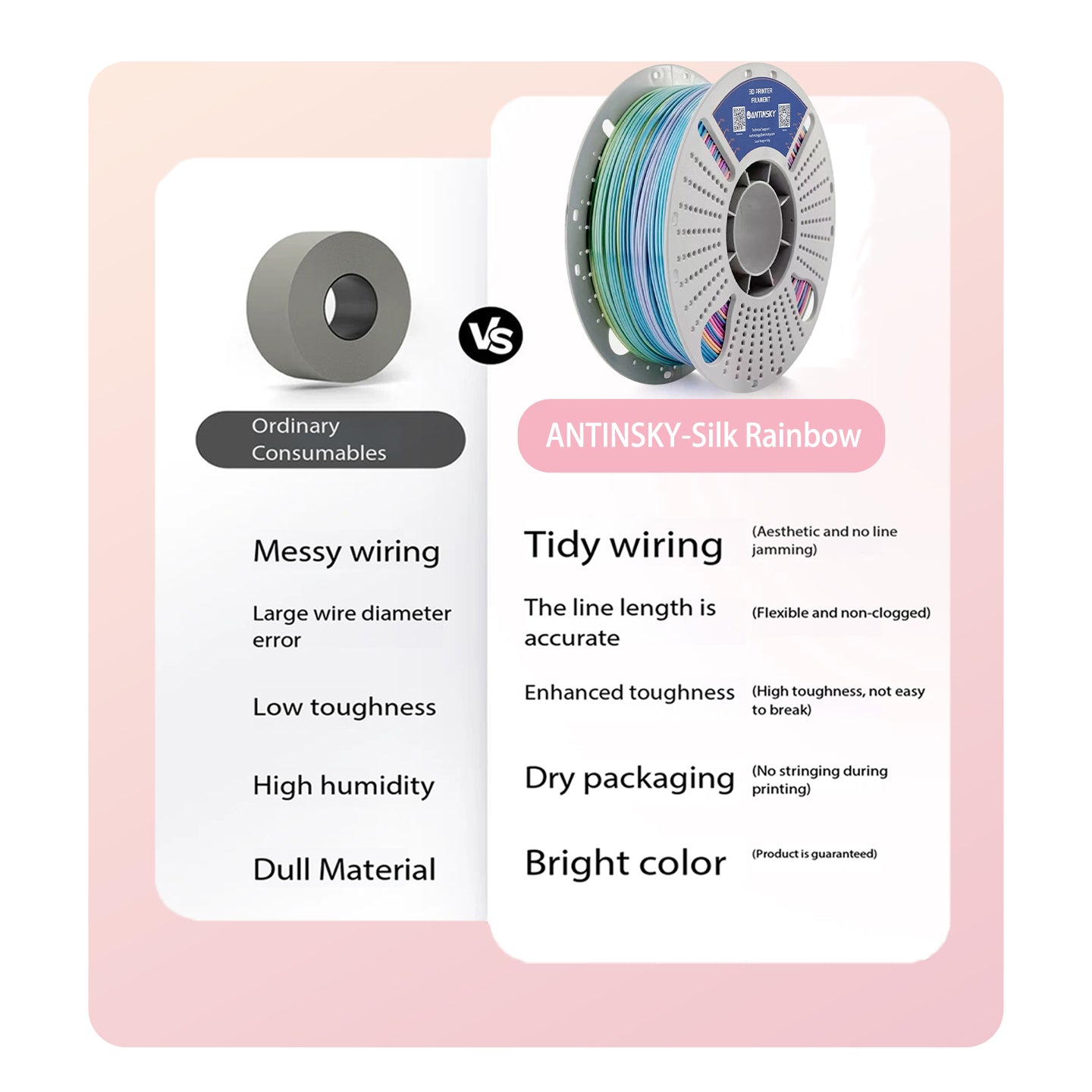 ANTINSKY PLA SILK Rainbow 3D Filament 1KG