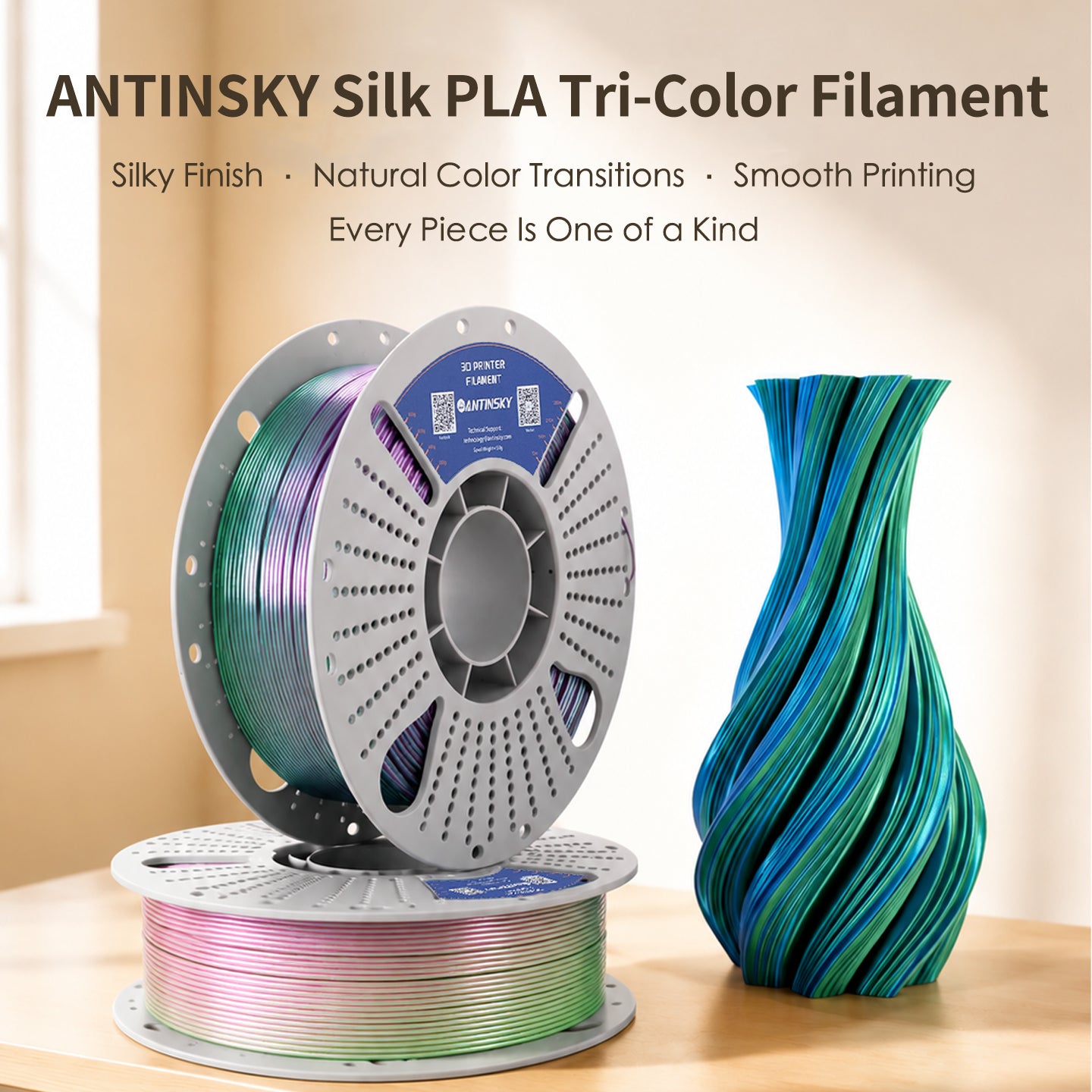 ANTINSKY PLA SILK Tri-Color 3D Filament 1KG
