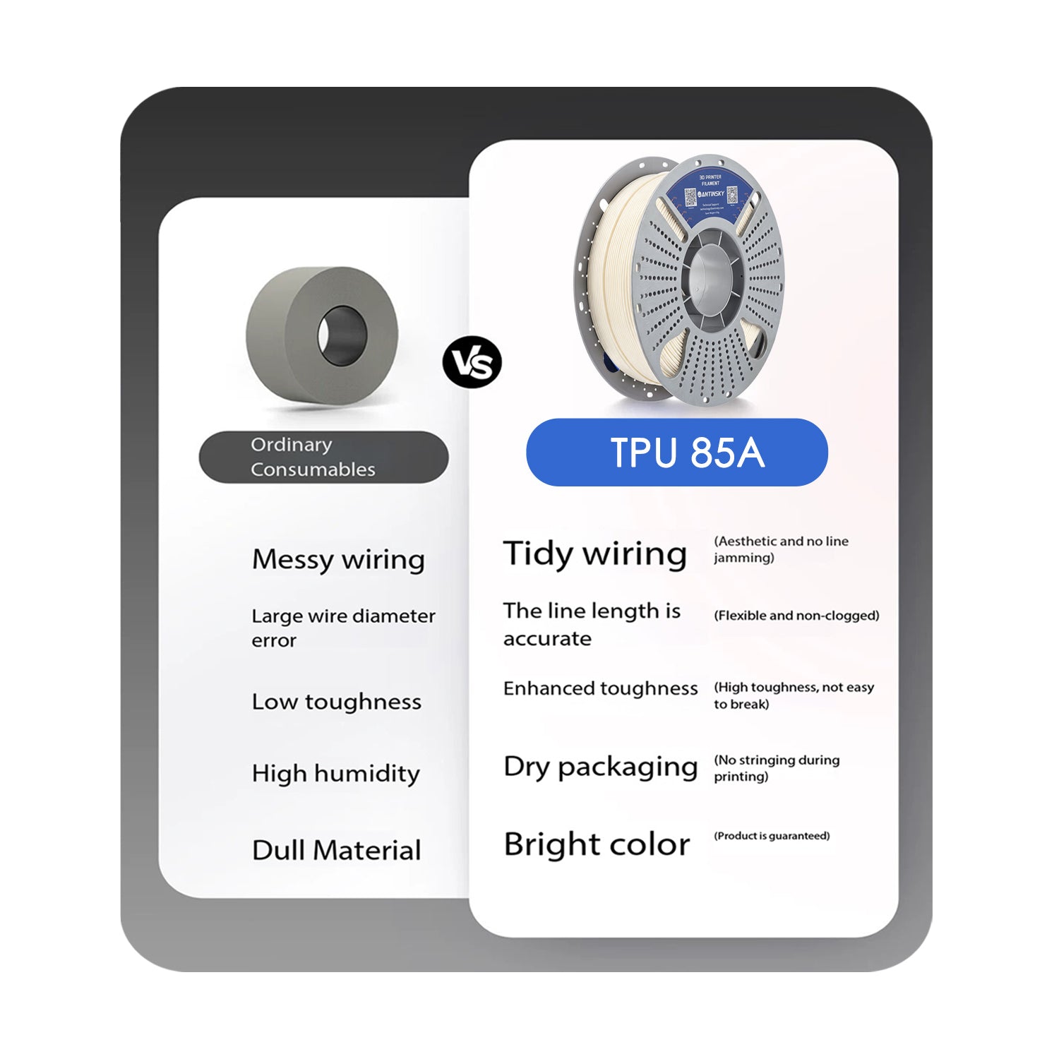 ANTINSKY TPU 85A 3D Filament 1KG