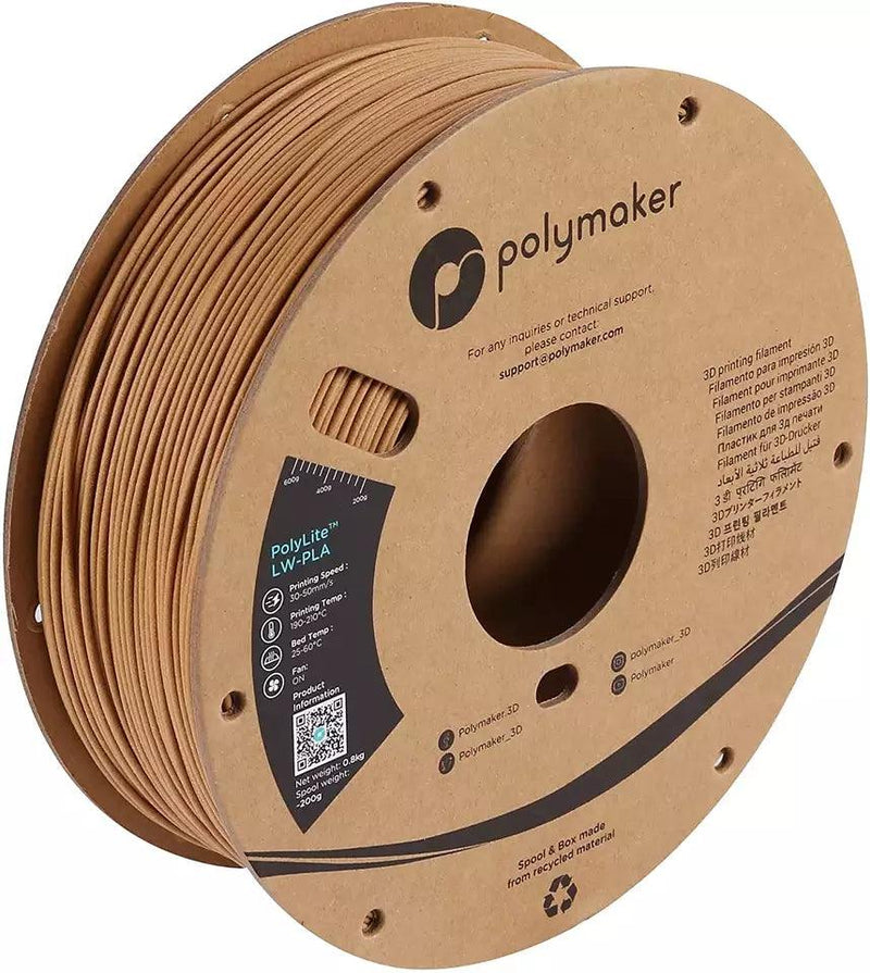 Polymaker PLA PolyLite LW-PLA 3D Filament Cardboard Spool Low