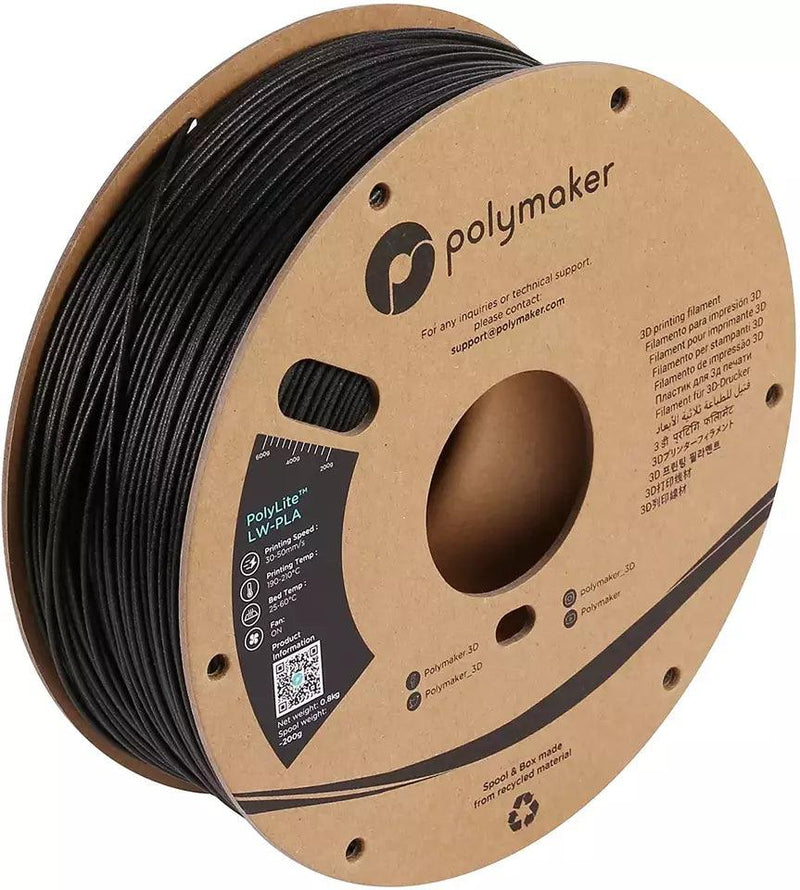 Polymaker PLA PolyLite LW-PLA 3D Filament Cardboard Spool Low Density