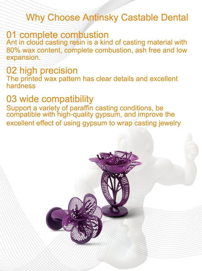 Antinsky Castiable Jewellery resin for DLP LCD resin 3d printer 405nm 0.5kg - Antinsky3d