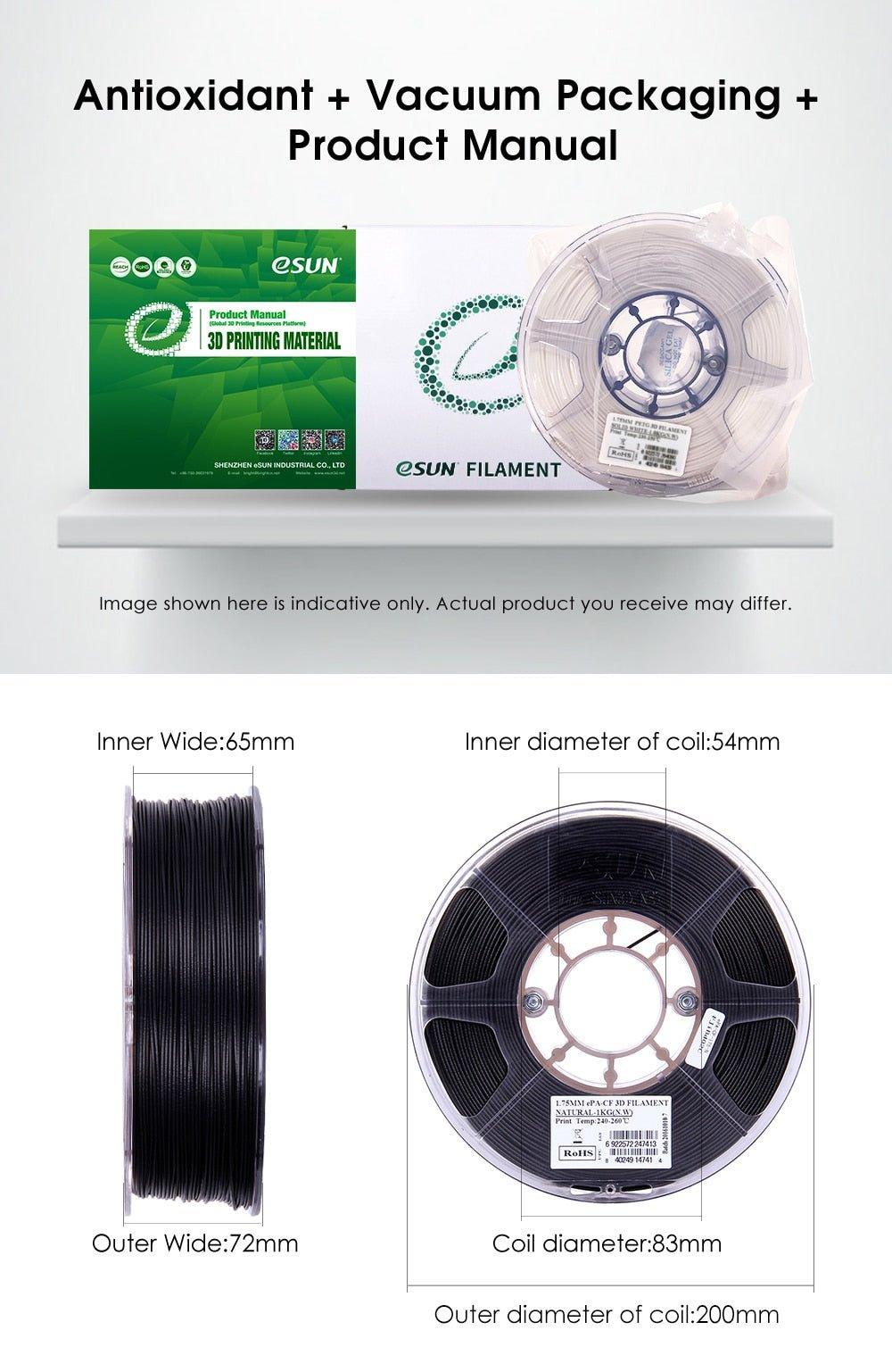 eSUN Carbon Fiber Filled Nylon Filament ePA-CF 1.75mm 3D Printer Filament,1KG 2.2LBS Spool 3D Printing Filament for 3D Printers - Antinsky3d