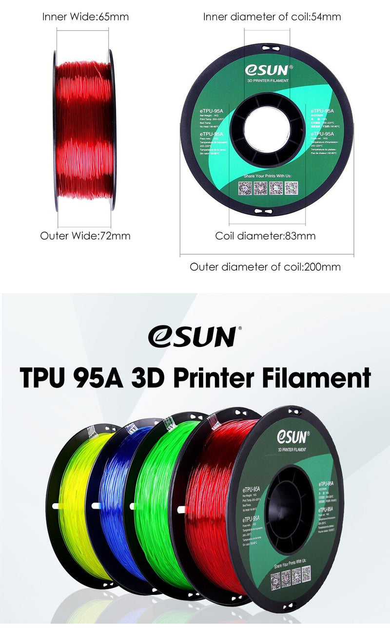 eSUN Flexible TPU Filament 1.75mm 1kg TPU 95A 3D Printer Filament 3D Printing Material for 3D Printers and 3D Pen - Antinsky3d